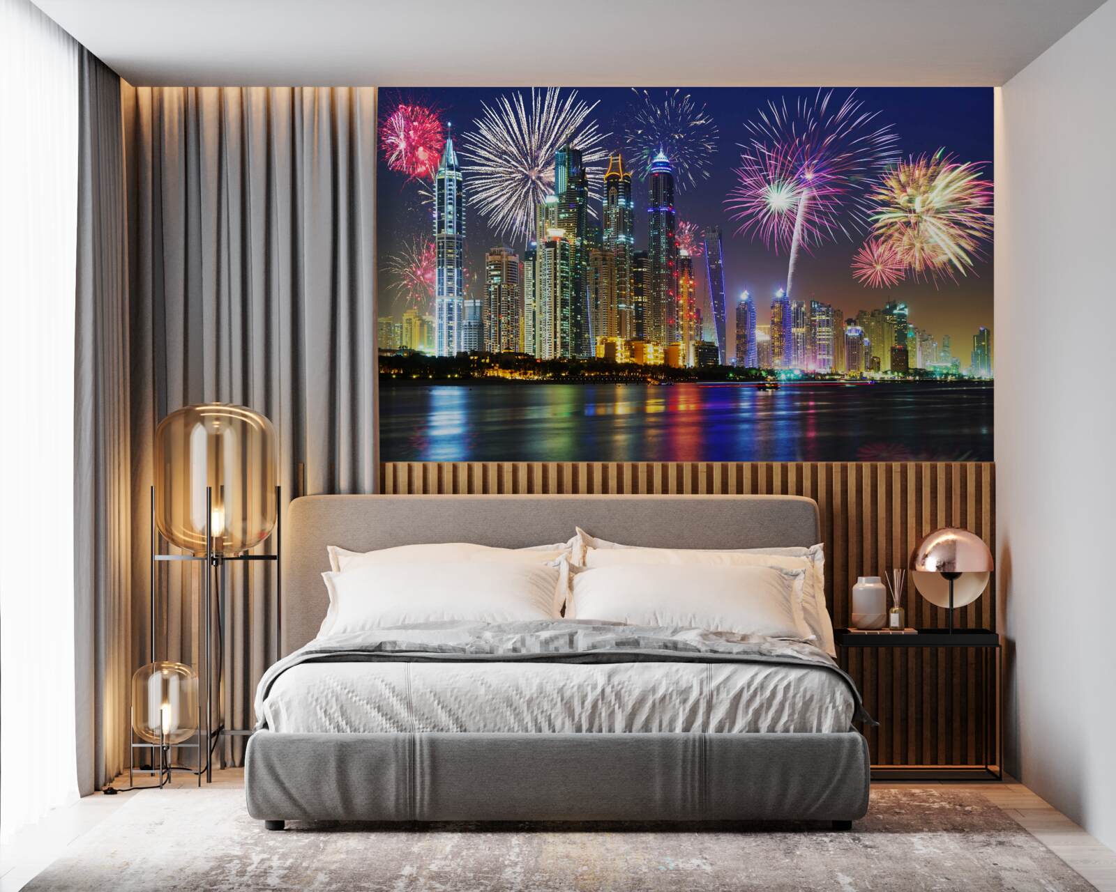 Papier peint les feux d'artifice du soir illuminent la métropole de leurs feux éclatants