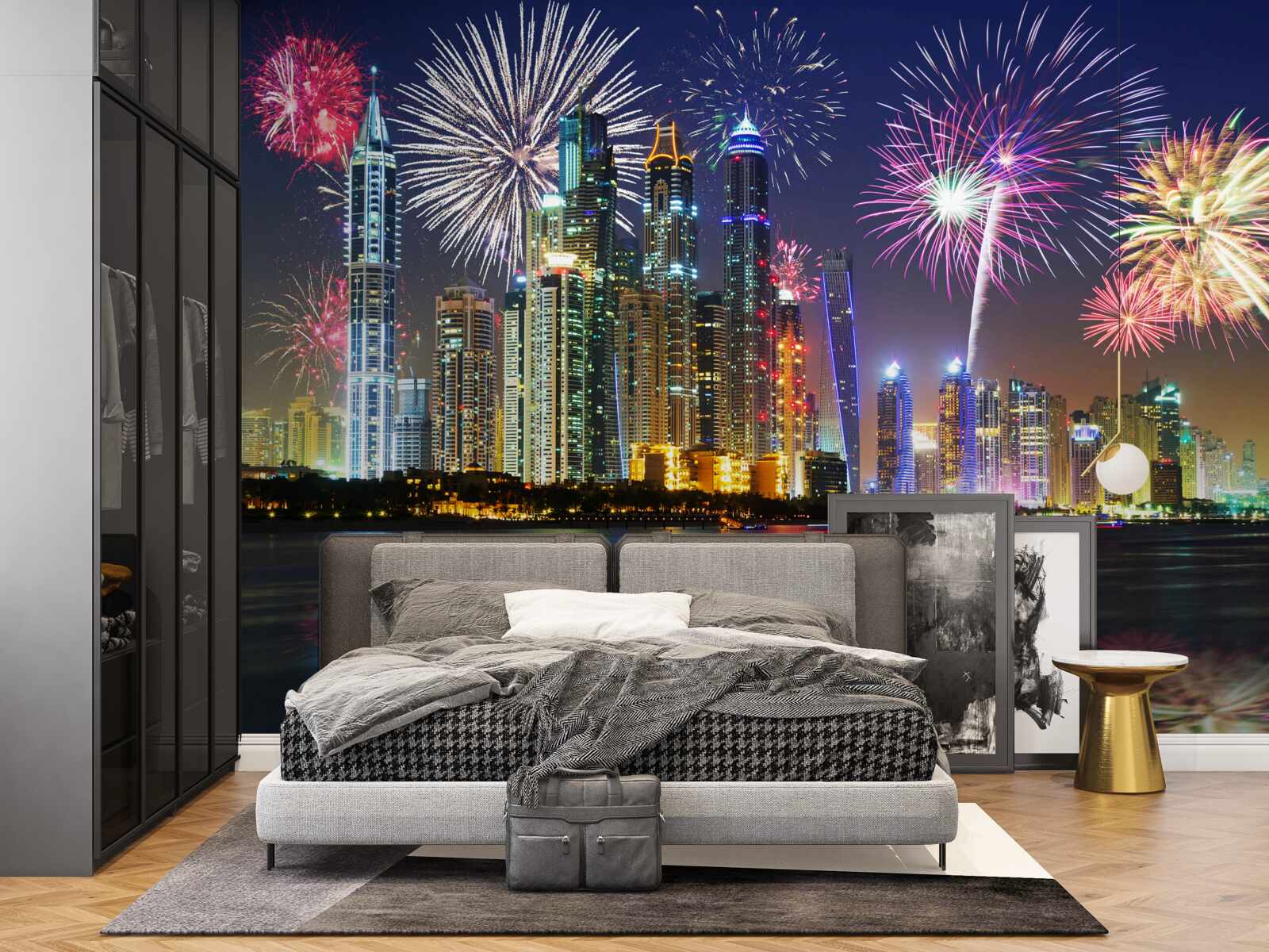 Papier peint les feux d'artifice du soir illuminent la métropole de leurs feux éclatants