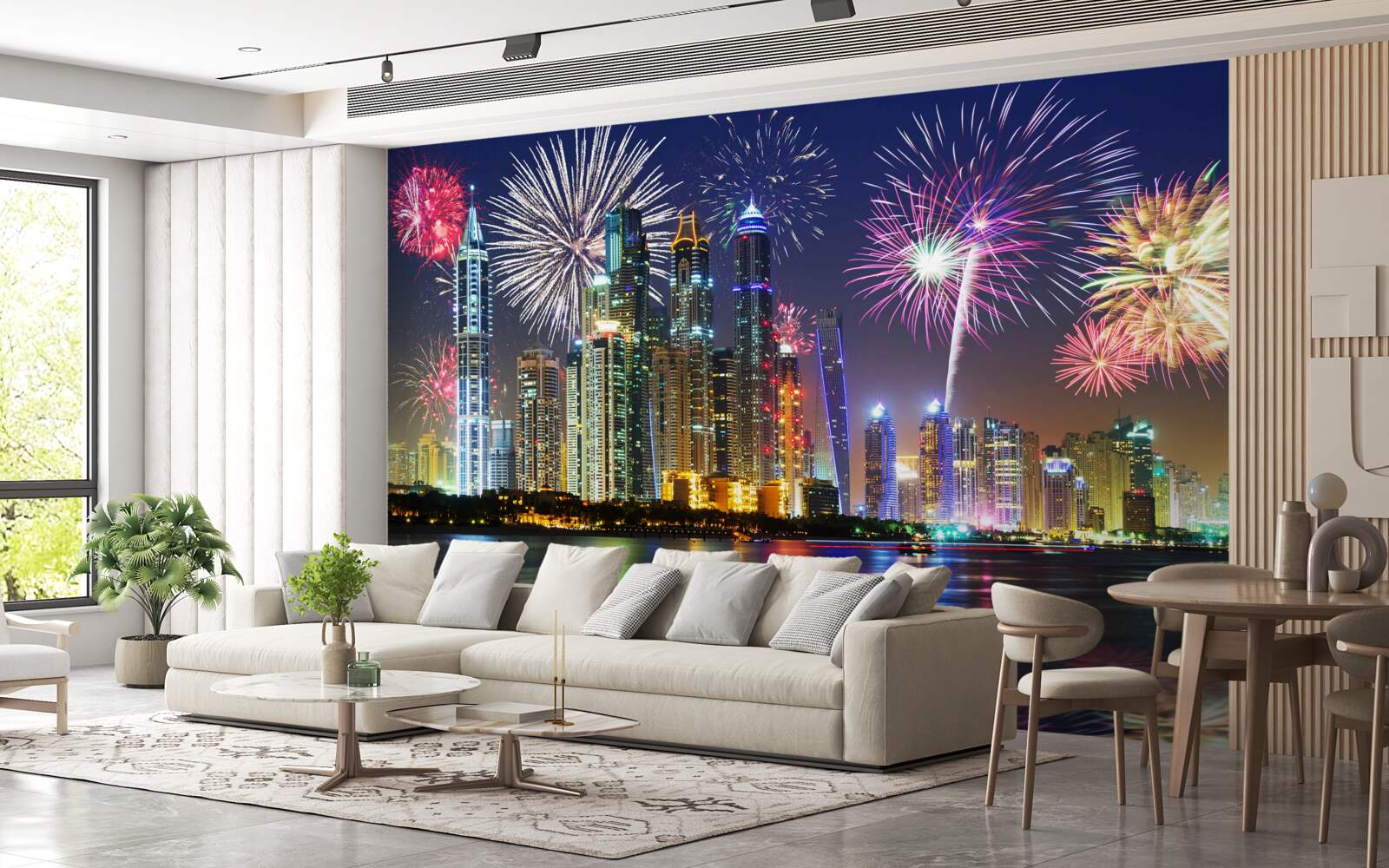 Papier peint les feux d'artifice du soir illuminent la métropole de leurs feux éclatants