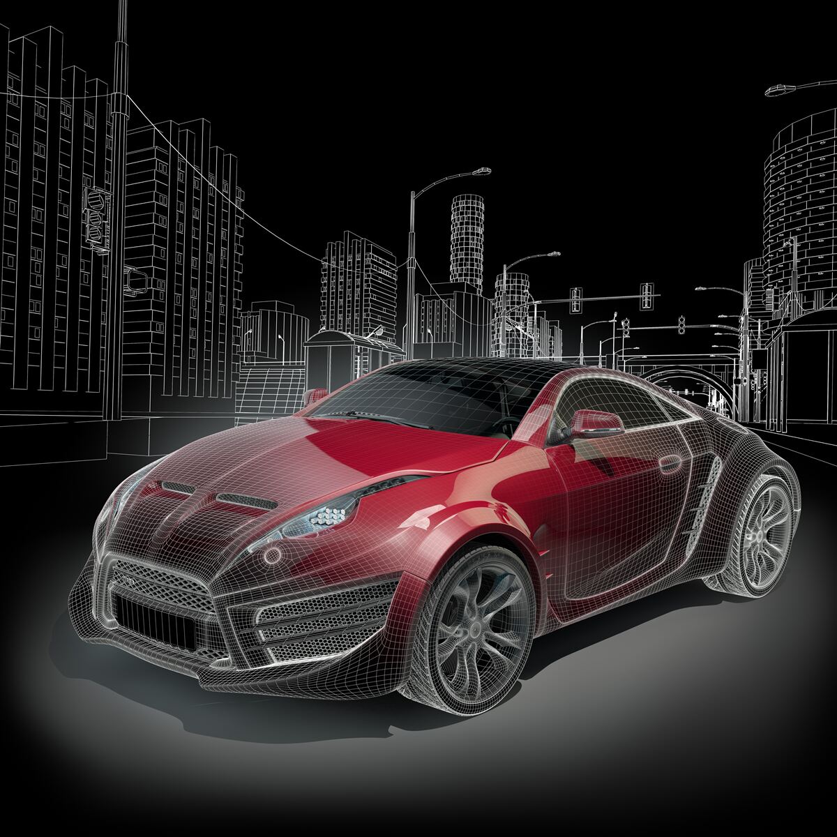 Papier peint le dessin représente une voiture de sport rouge