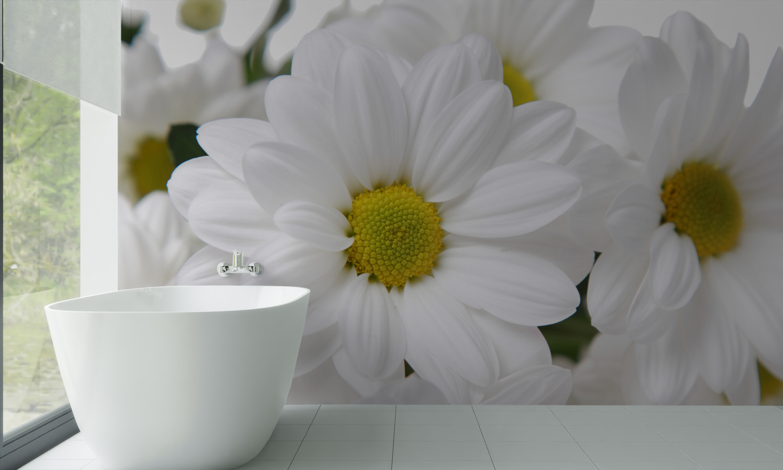 Papier peint bouquet de marguerites des champs blanc neige