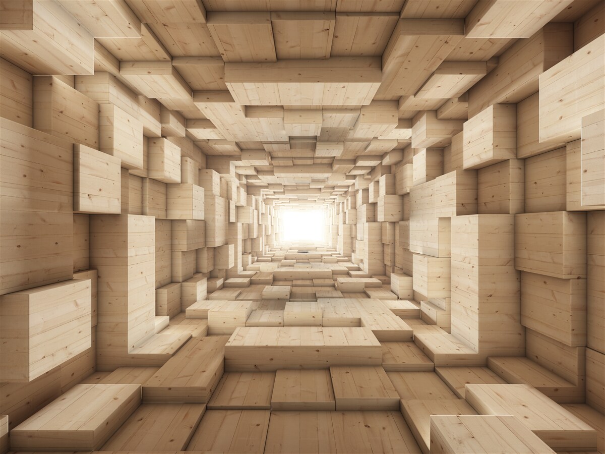 Papier peint tunnel en retrait, peint dans des tons bruns