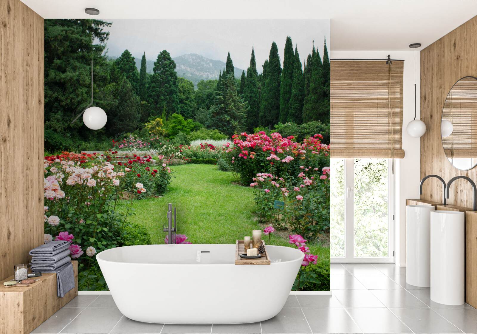 Papier peint fleurs dans le jardin près de la maison