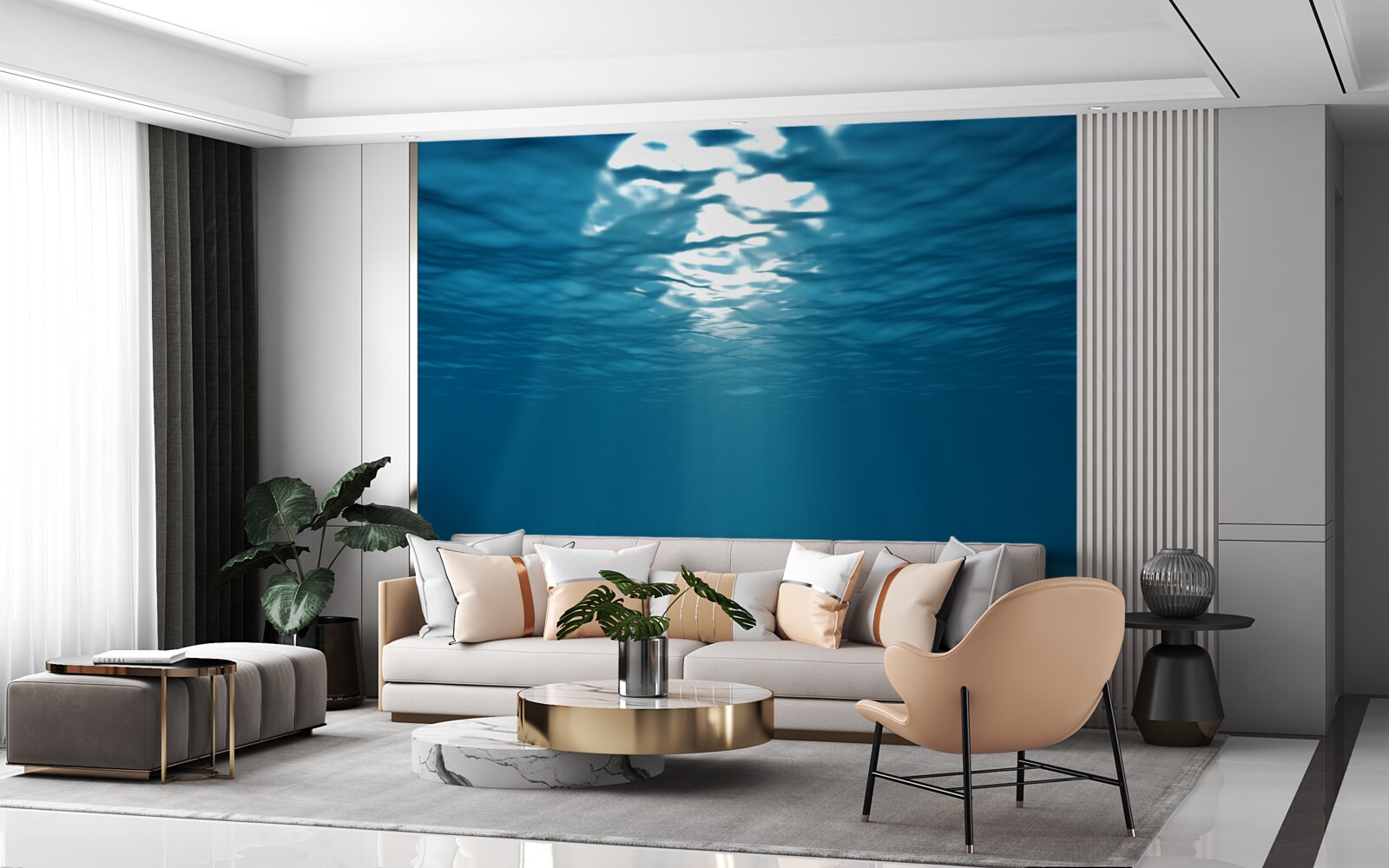 Papier peint les rayons du soleil pénètrent dans les profondeurs de l'eau
