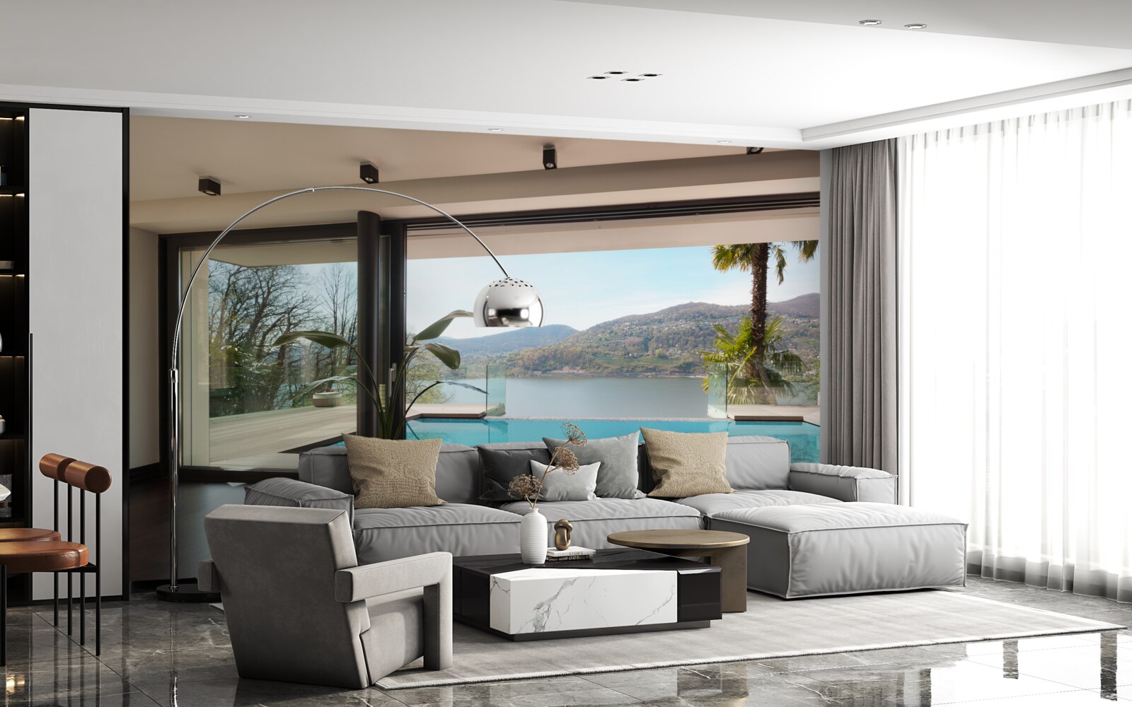 Papier peint piscine extérieure avec vue sur les montagnes
