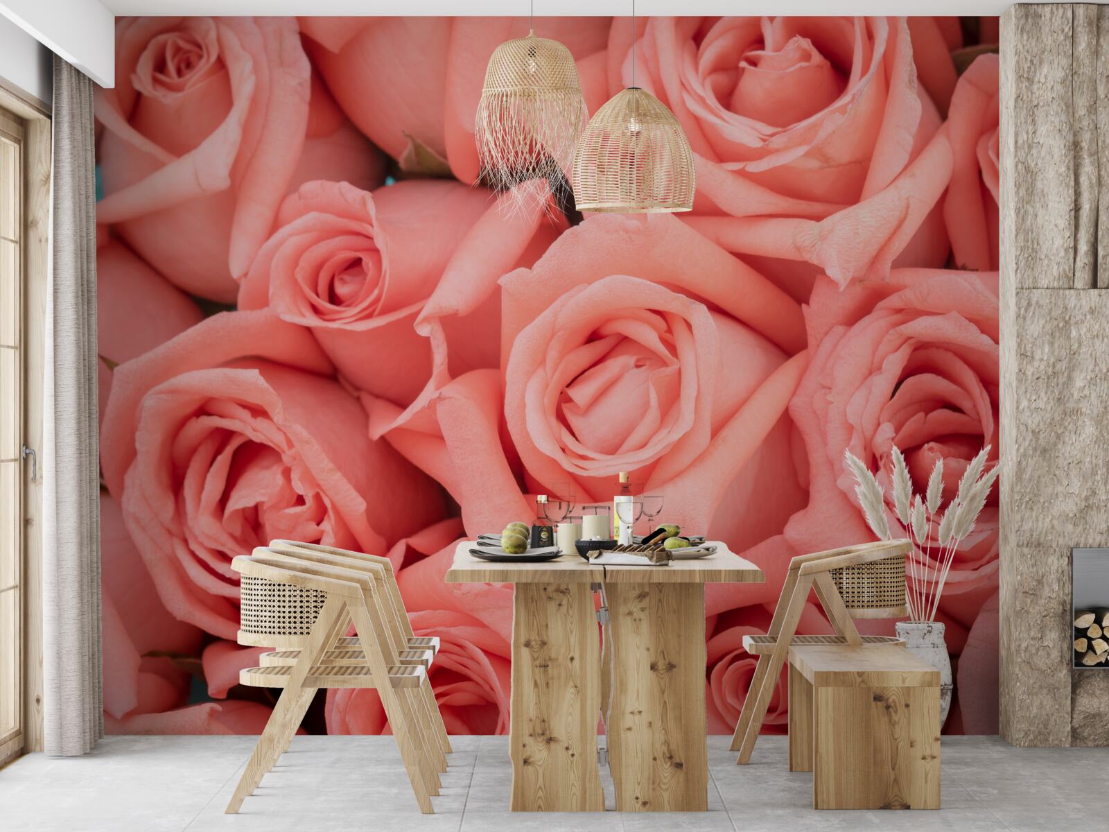 Papier peint boutons de roses roses