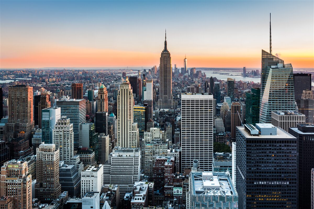 Papier peint horizon de la ville depuis un toit à new york