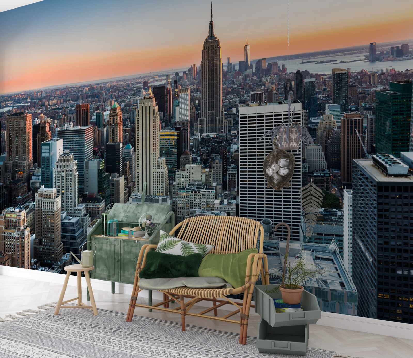 Papier peint horizon de la ville depuis un toit à new york