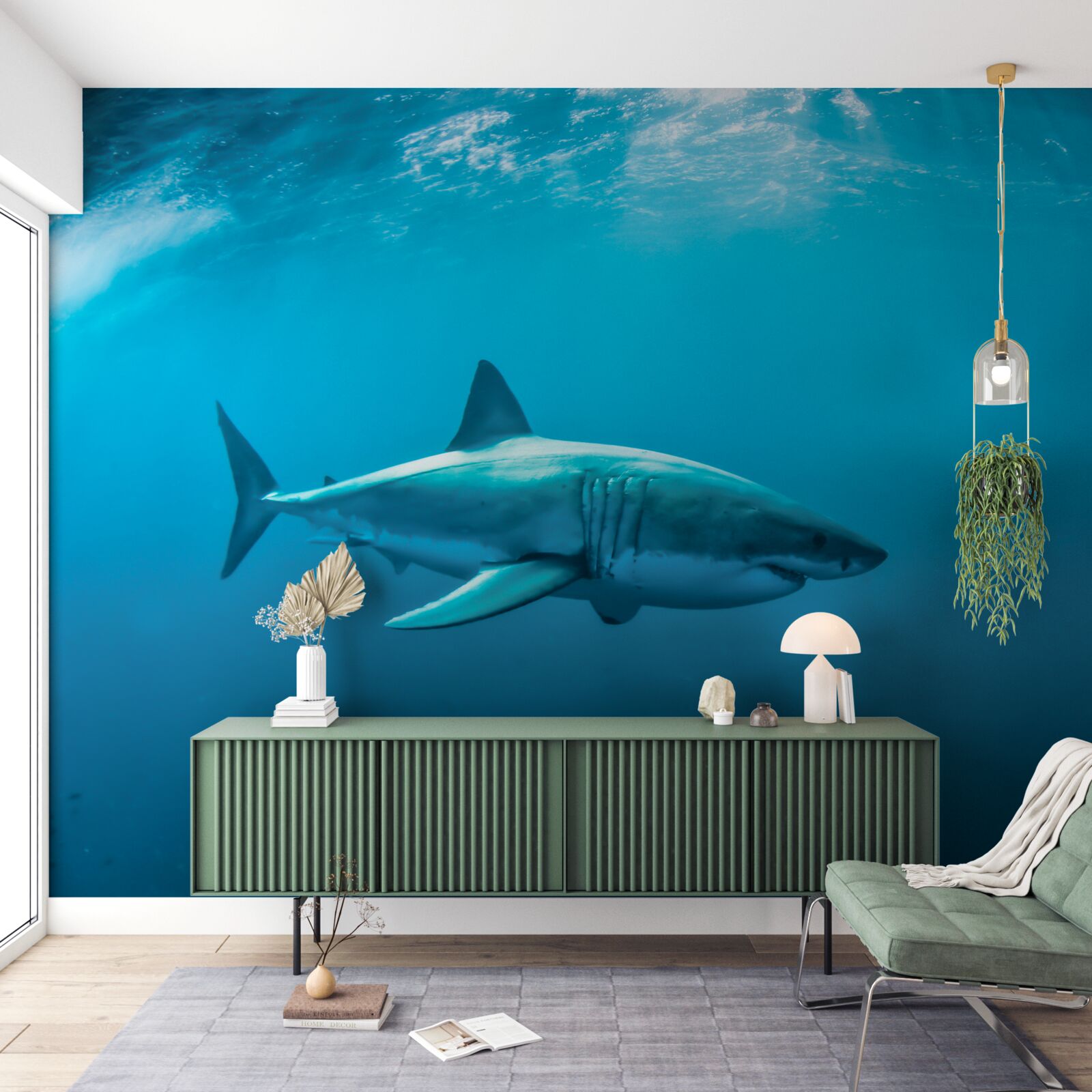 Papier peint requin affamé dans les profondeurs de la mer