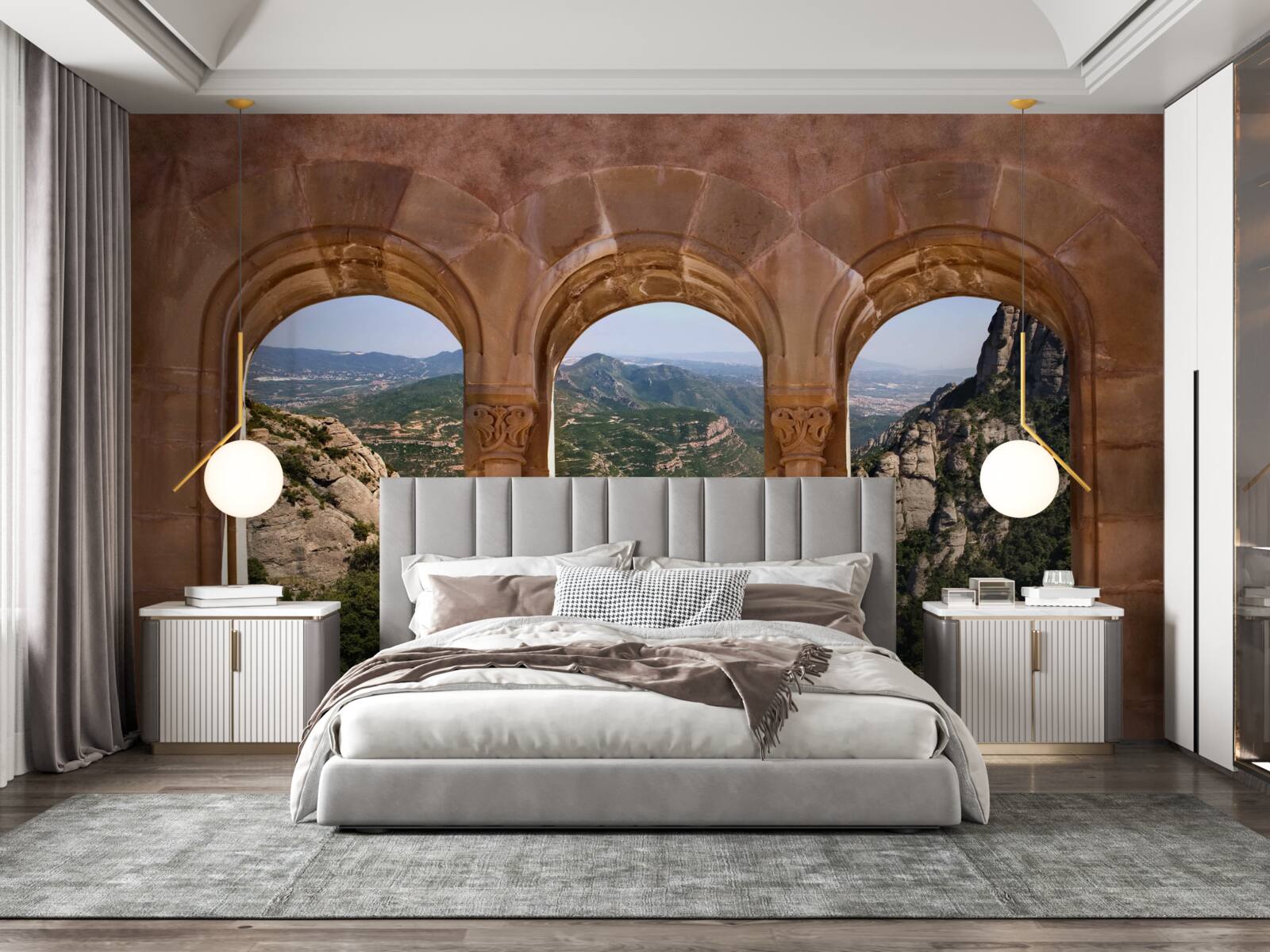 Papier peint viaduc surplombant le paysage montagneux