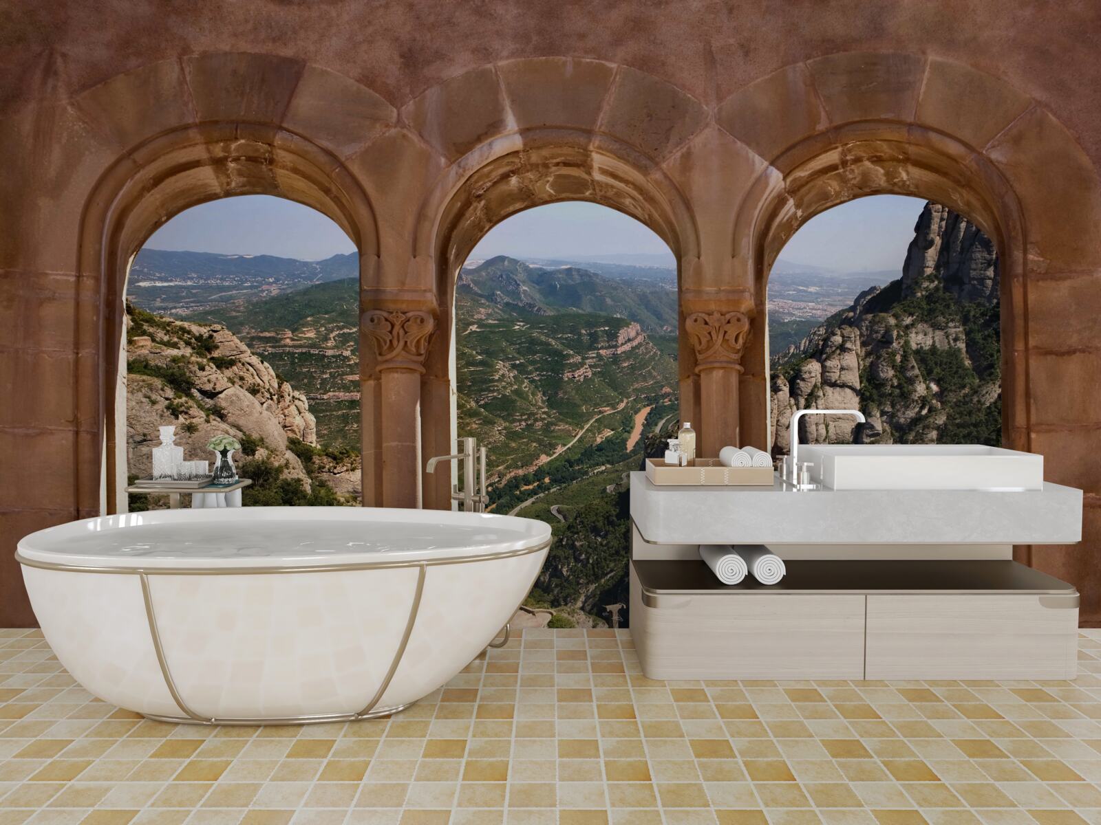 Papier peint viaduc surplombant le paysage montagneux