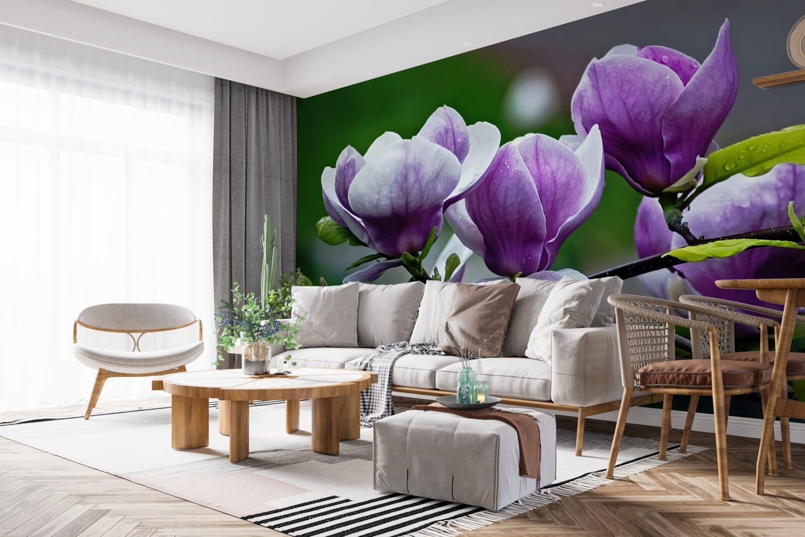 Papier peint fleurs gracieuses sur des tiges émeraude