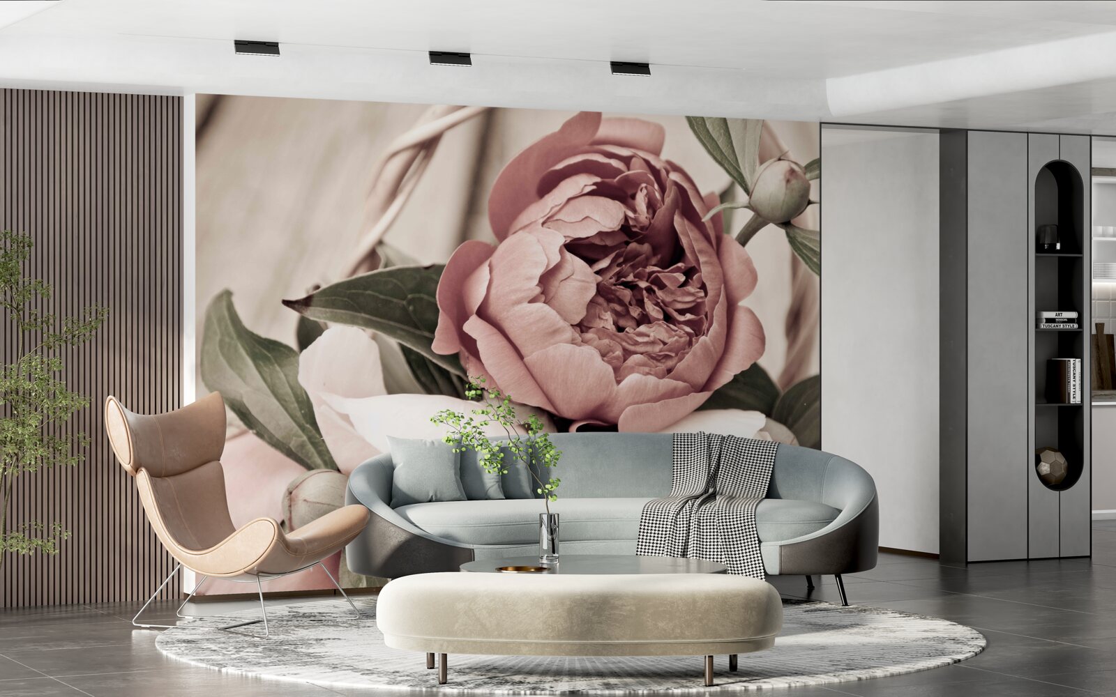 Papier peint rose délicate aux pétales luxuriants ressemblant à des pivoines