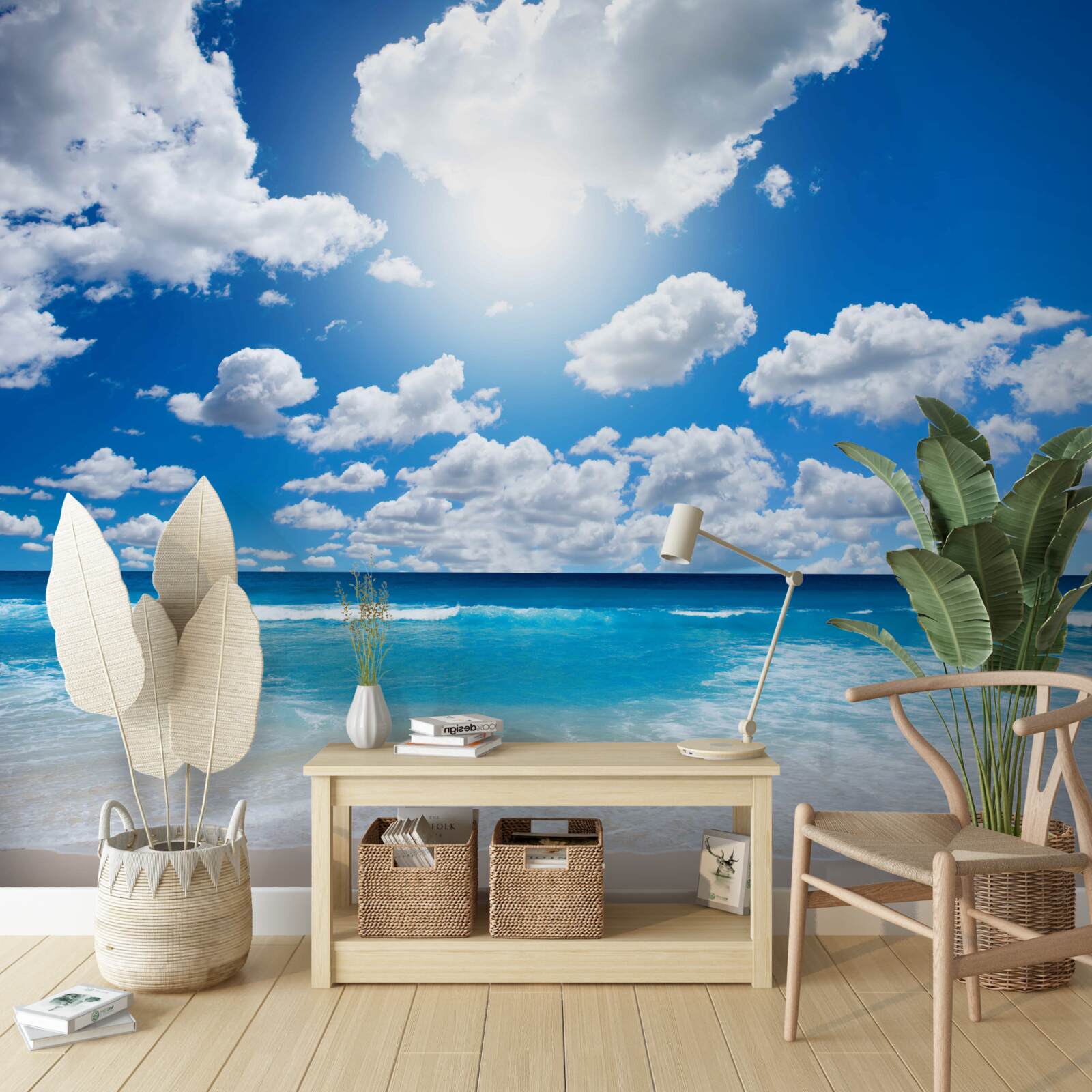 Papier peint plage avec eau bleue et mer calme