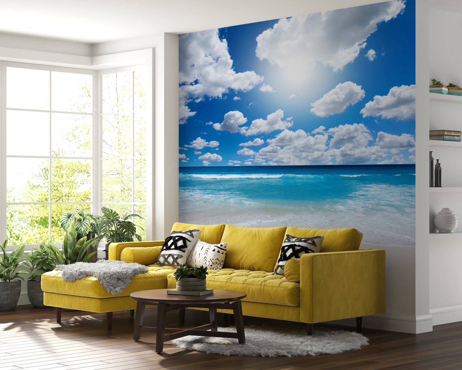 Papier peint plage avec eau bleue et mer calme
