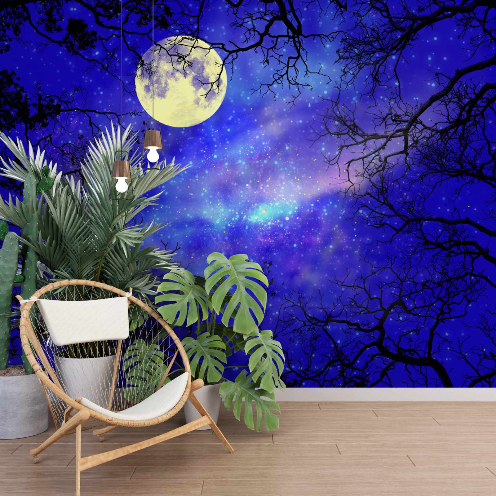 Papier peint le clair de lune illumine le ciel étoilé