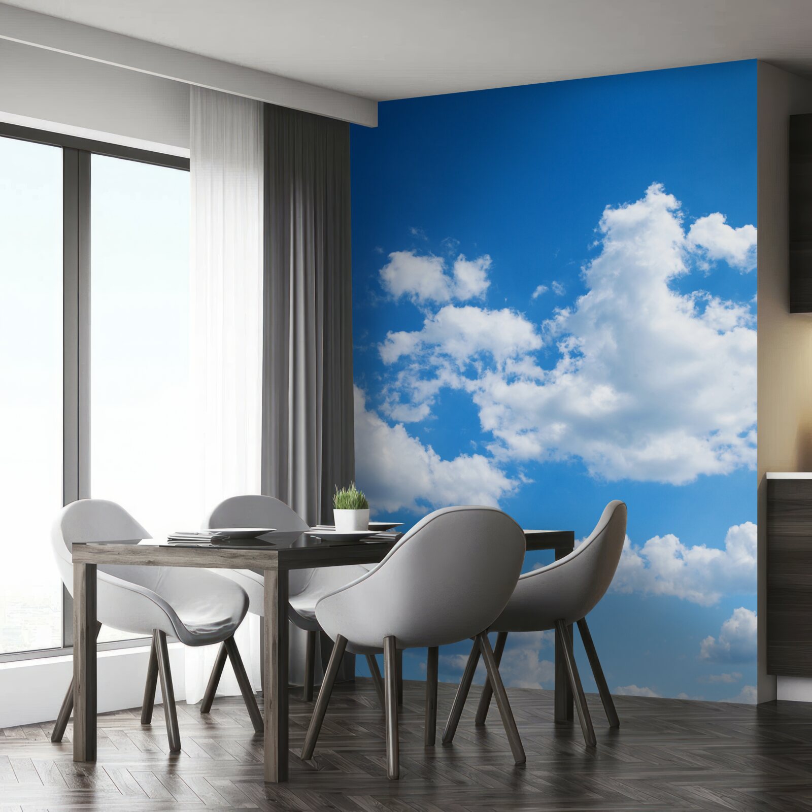 Papier peint des nuages blancs comme neige flottent dans le ciel bleu