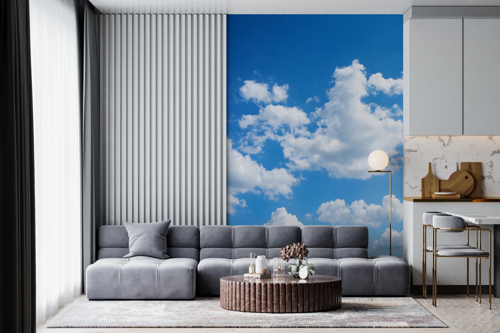 Papier peint des nuages blancs comme neige flottent dans le ciel bleu