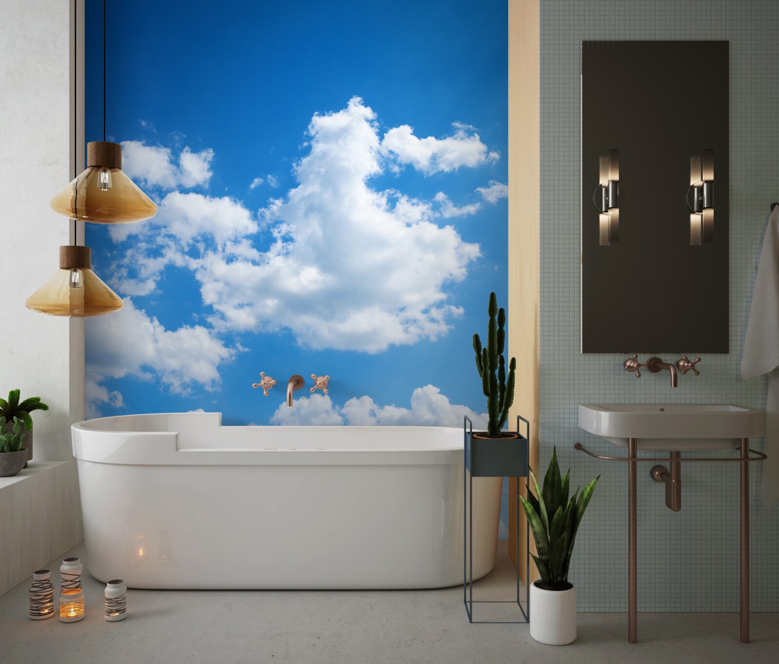 Papier peint des nuages blancs comme neige flottent dans le ciel bleu