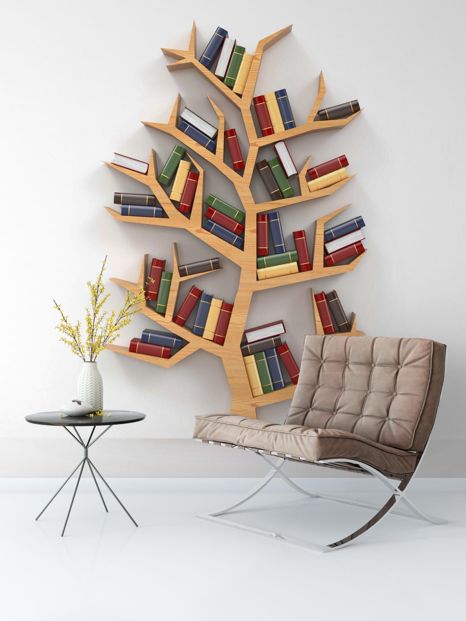 Papier peint étagère en bois