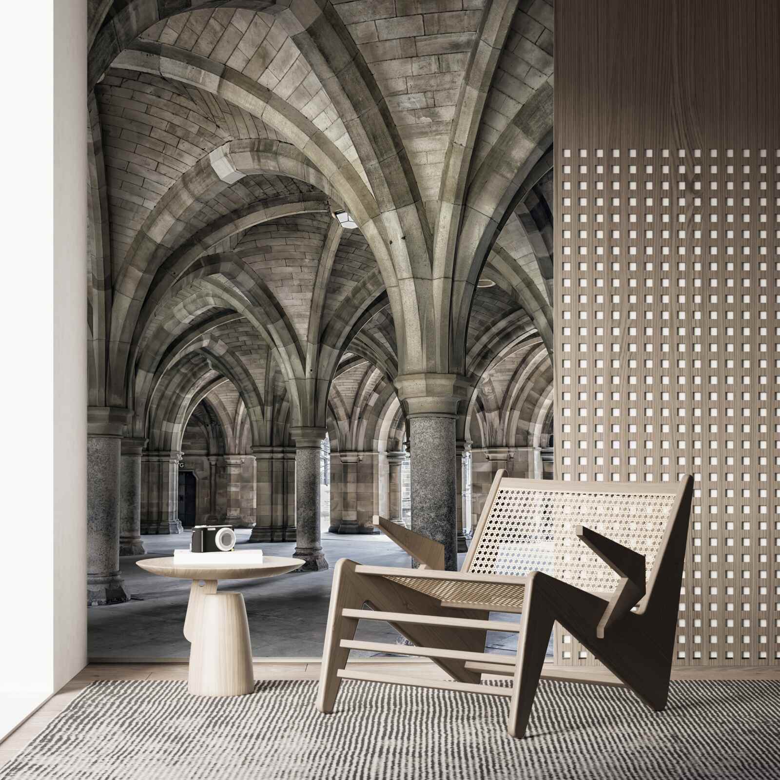 Papier peint arches hautes en pierre ronde