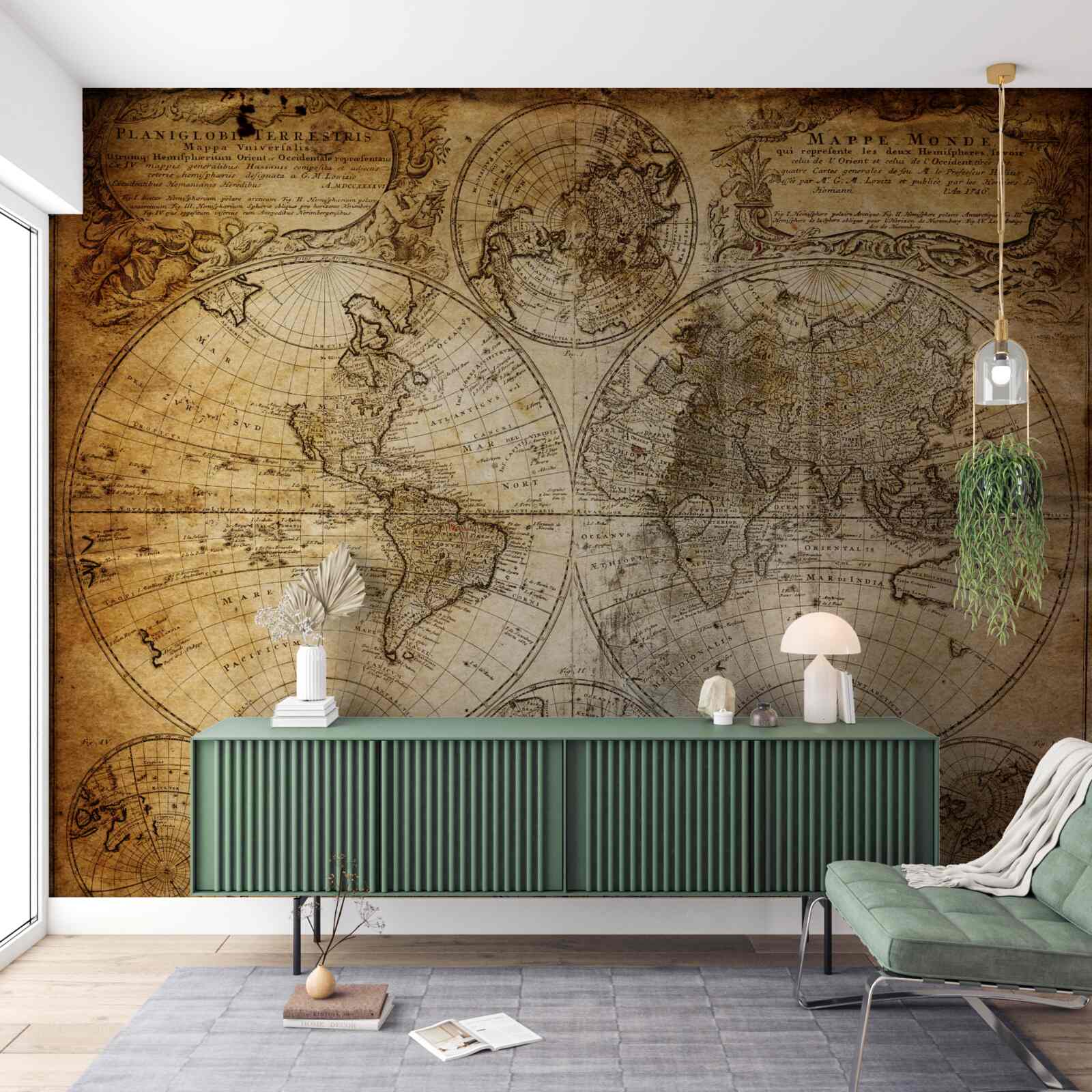 Papier peint carte ancienne avec les continents et les îles