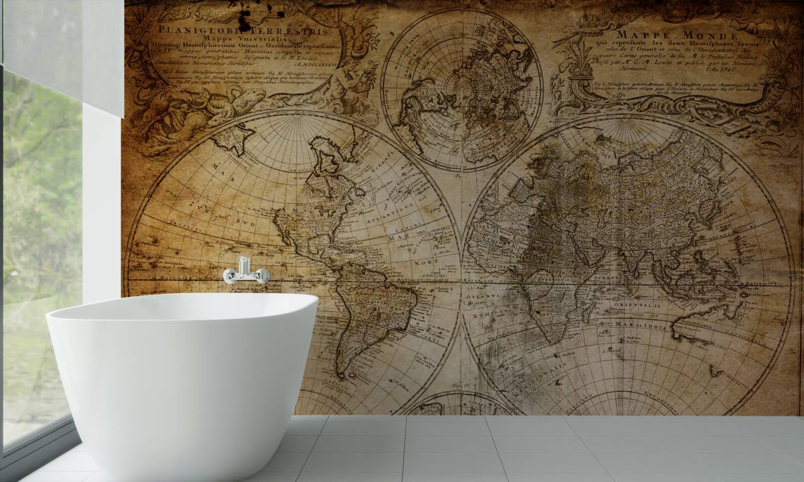 Papier peint carte ancienne avec les continents et les îles