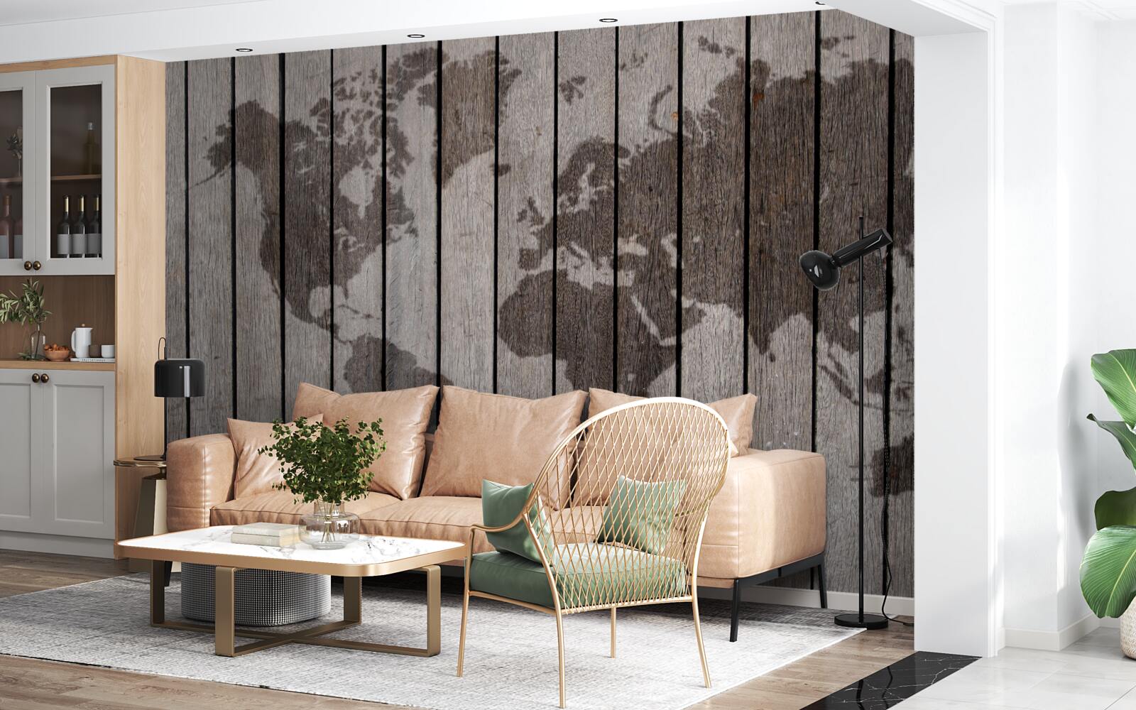 Papier peint image du monde sur un parquet en bois