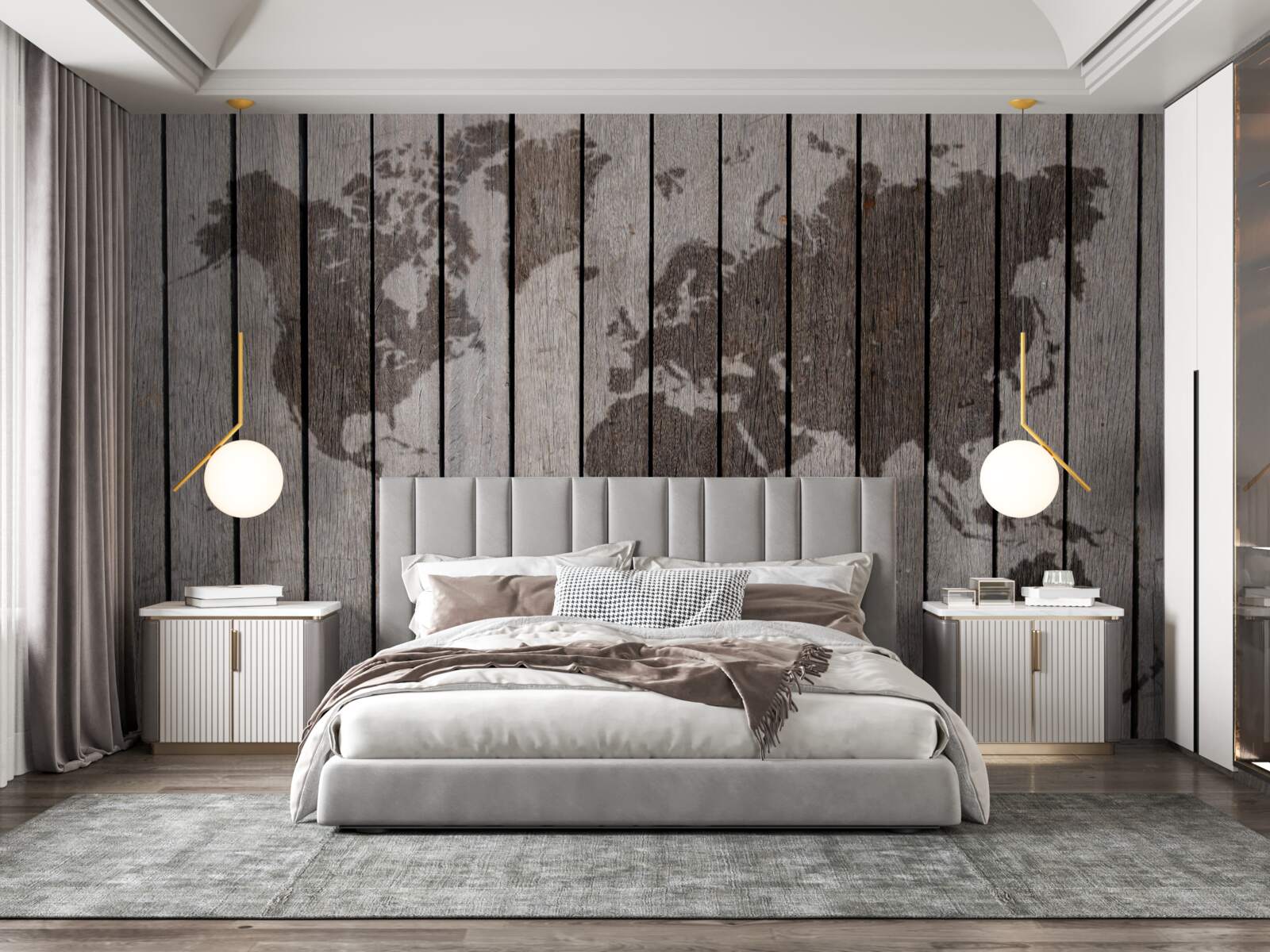Papier peint image du monde sur un parquet en bois