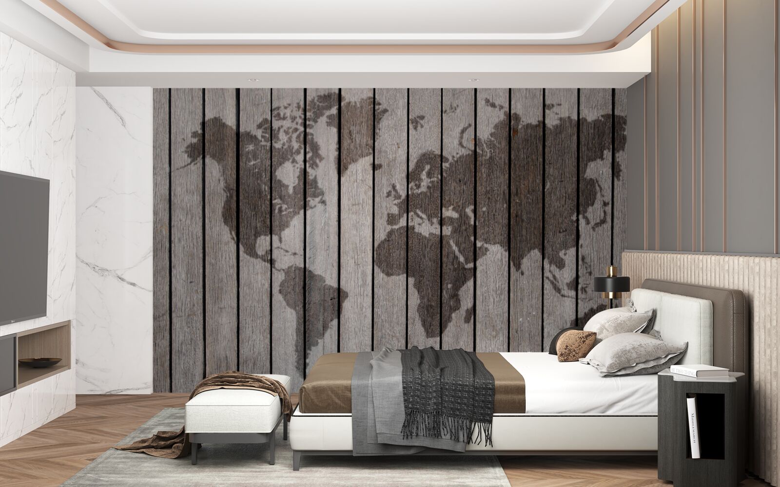 Papier peint image du monde sur un parquet en bois