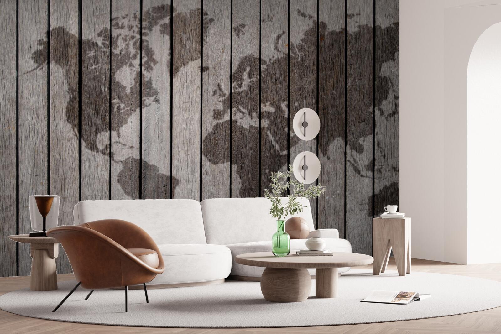 Papier peint image du monde sur un parquet en bois