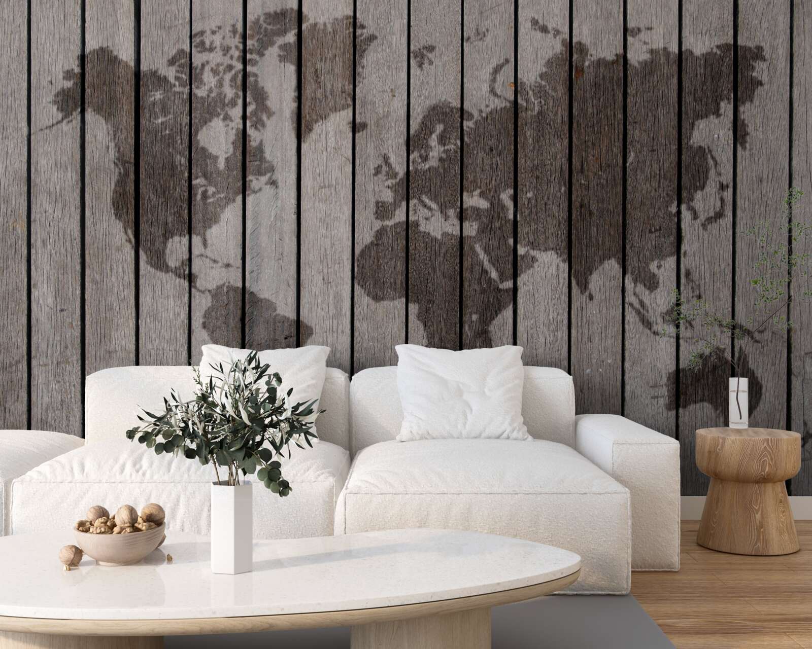 Papier peint image du monde sur un parquet en bois
