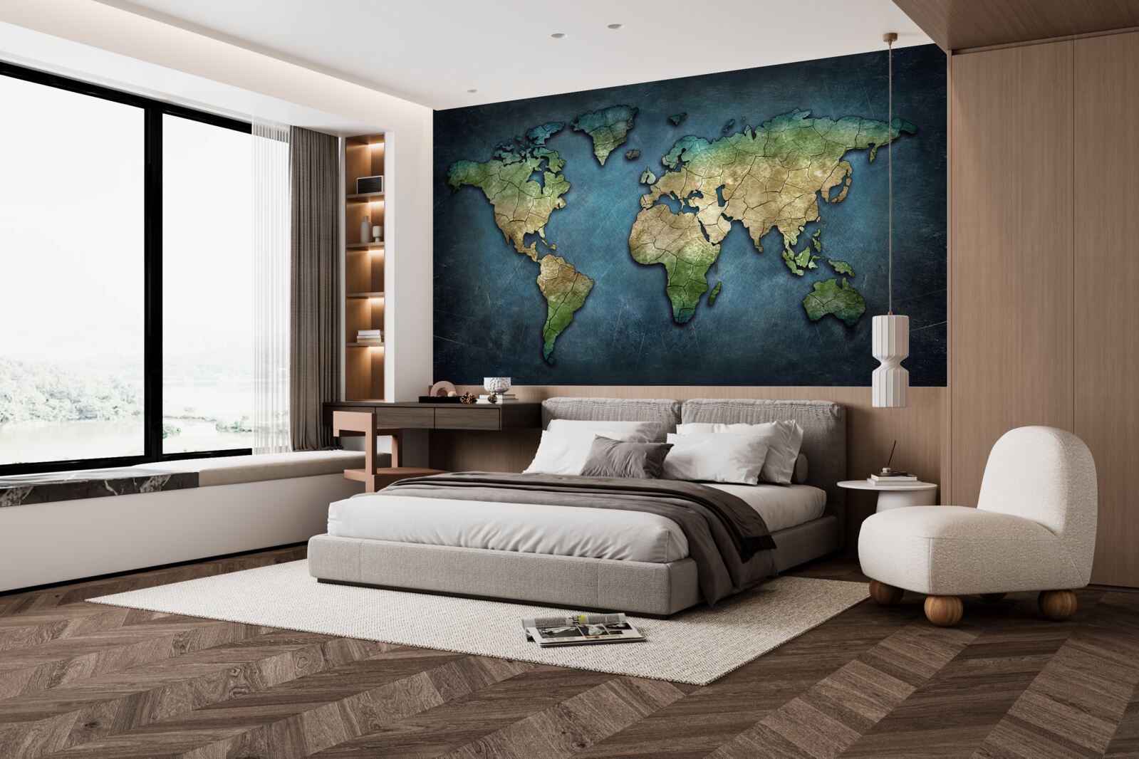 Papier peint carte du monde avec indication des zones forestières