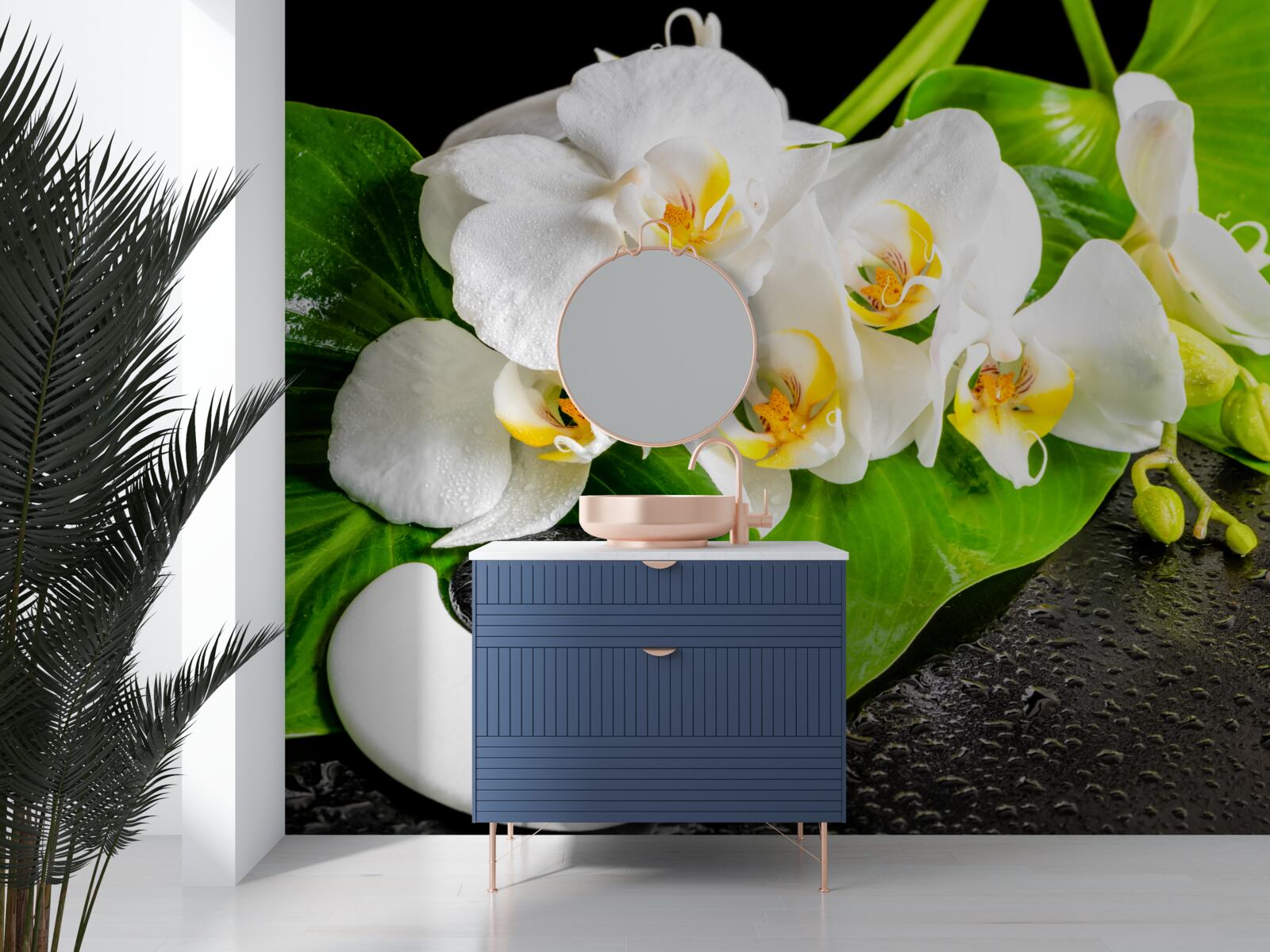 Papier peint lotus blanc sur un rocher sombre