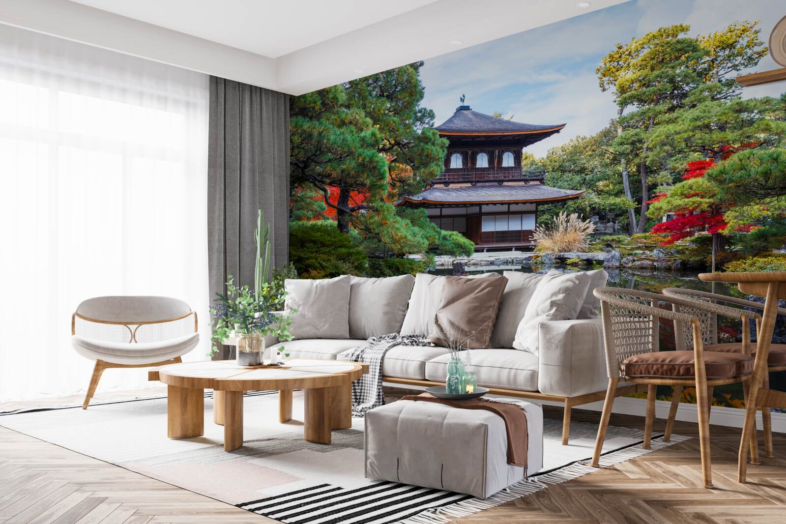 Papier peint Maison japonaise au bord d'un lac, pleine de charme