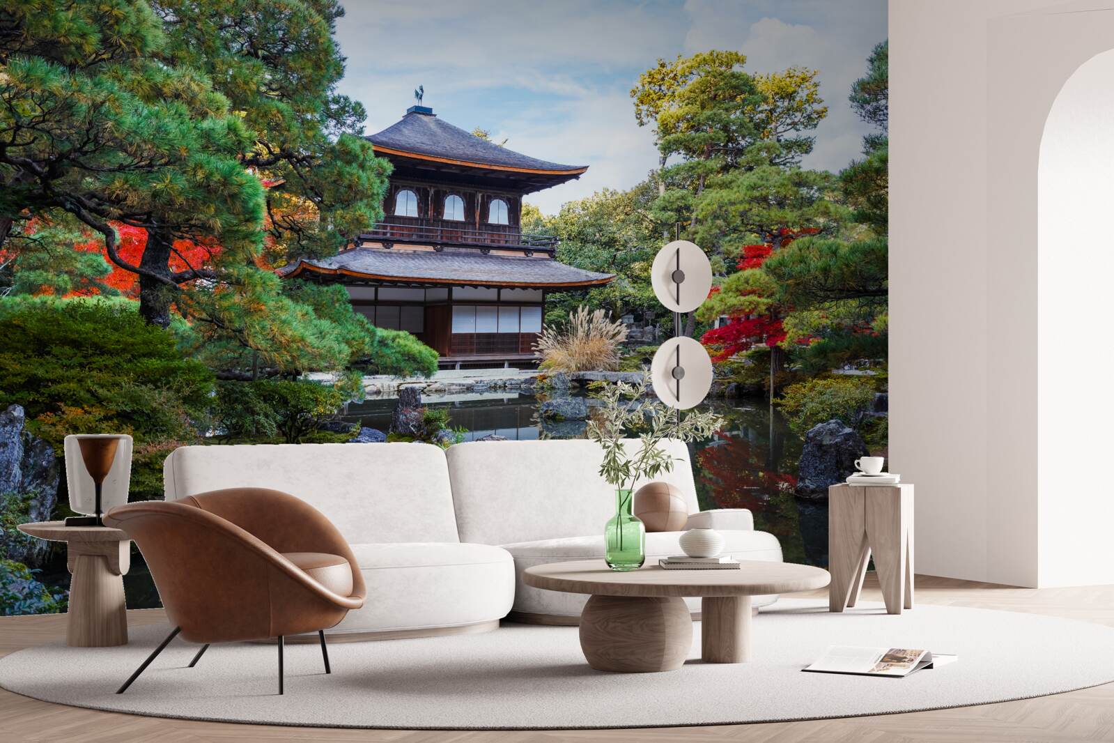 Papier peint Maison japonaise au bord d'un lac, pleine de charme