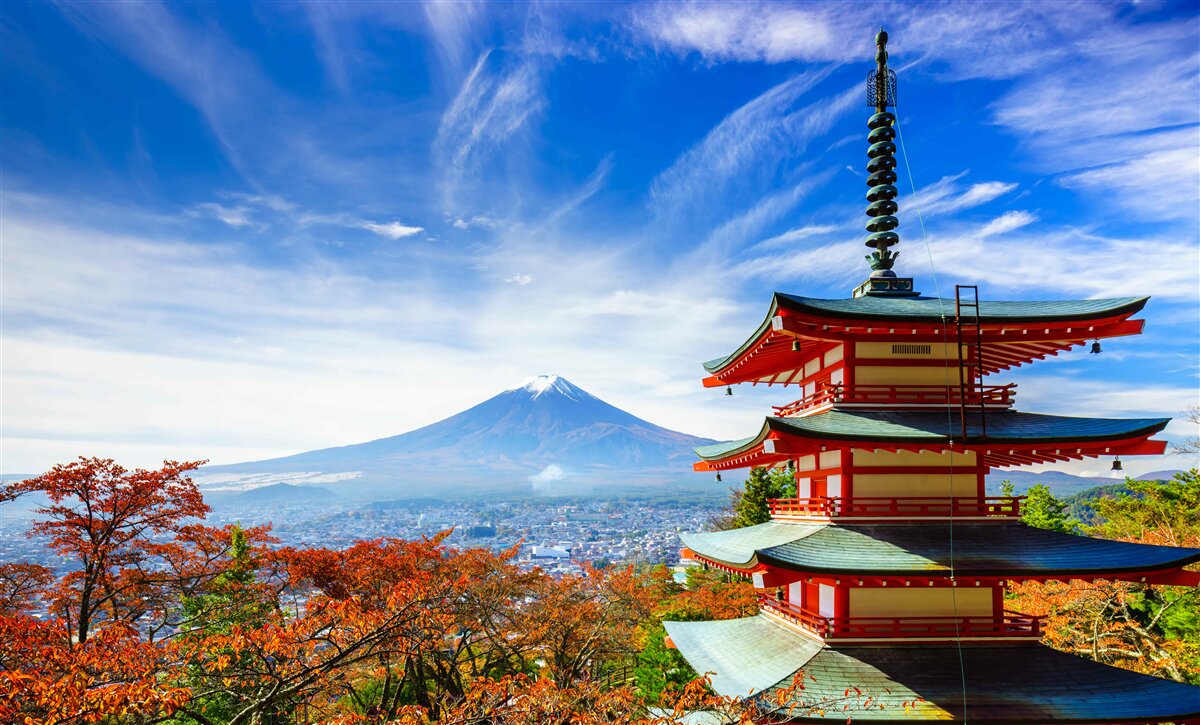 Papier peint maison de campagne avec la montagne Fuji en arrière-plan