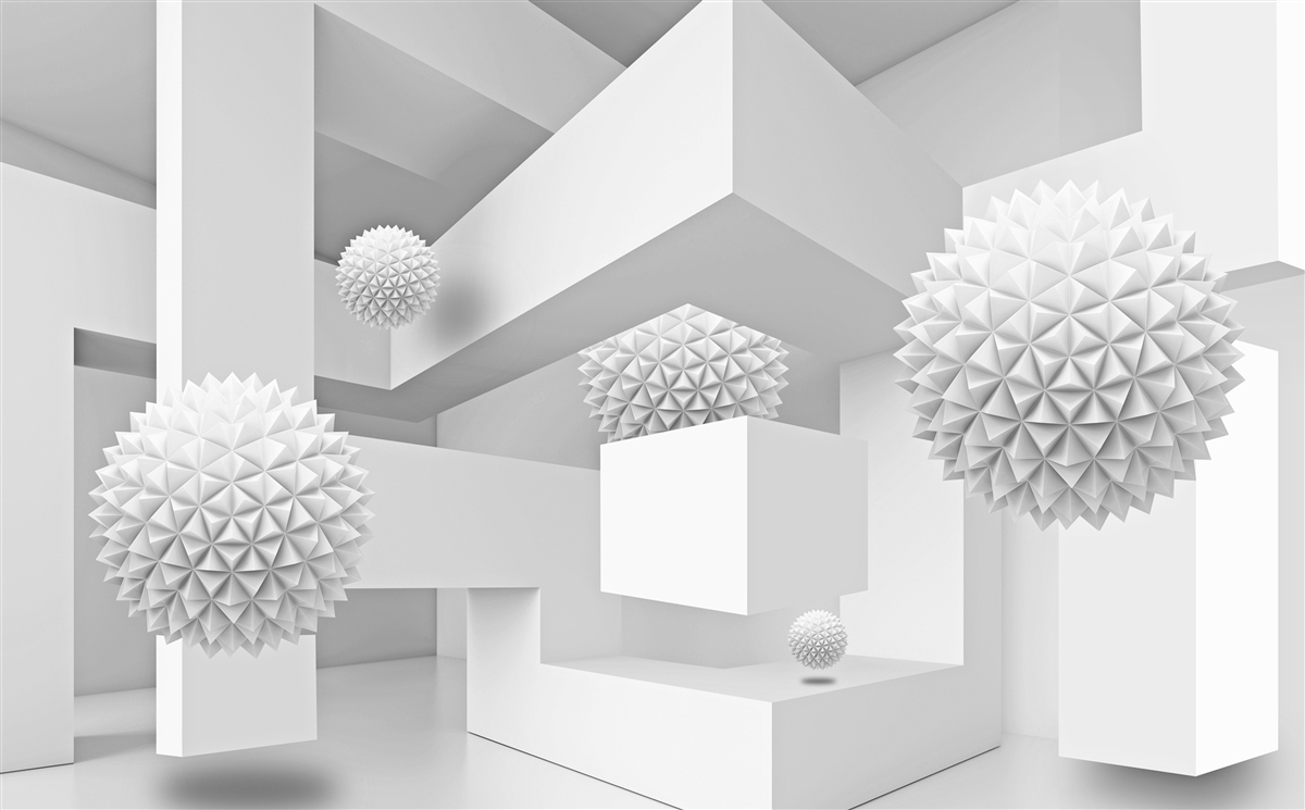 Papier peint le vol des formes pointues des sphères et des cubes