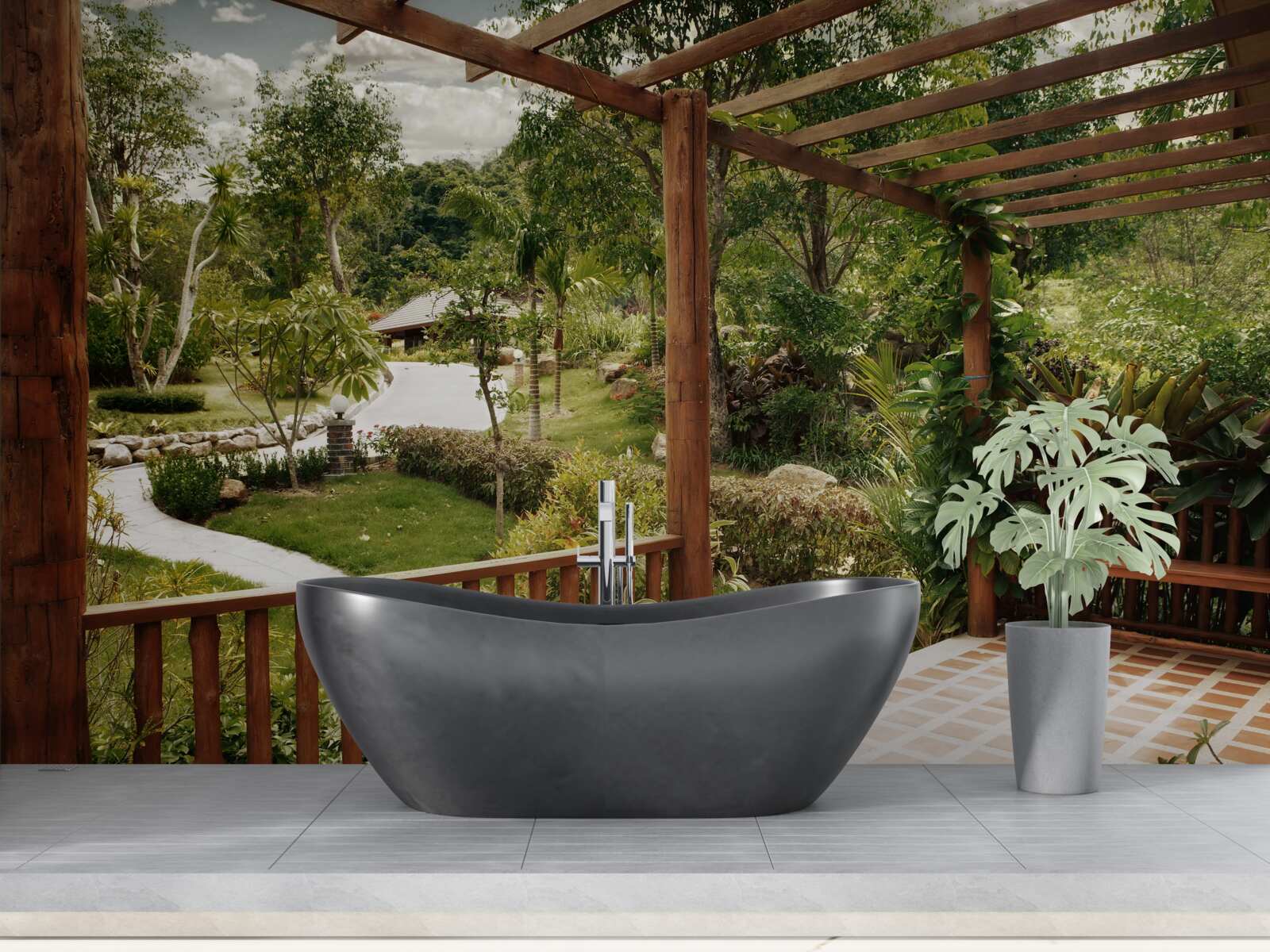 Papier peint terrasse avec confort et accès à l'étang