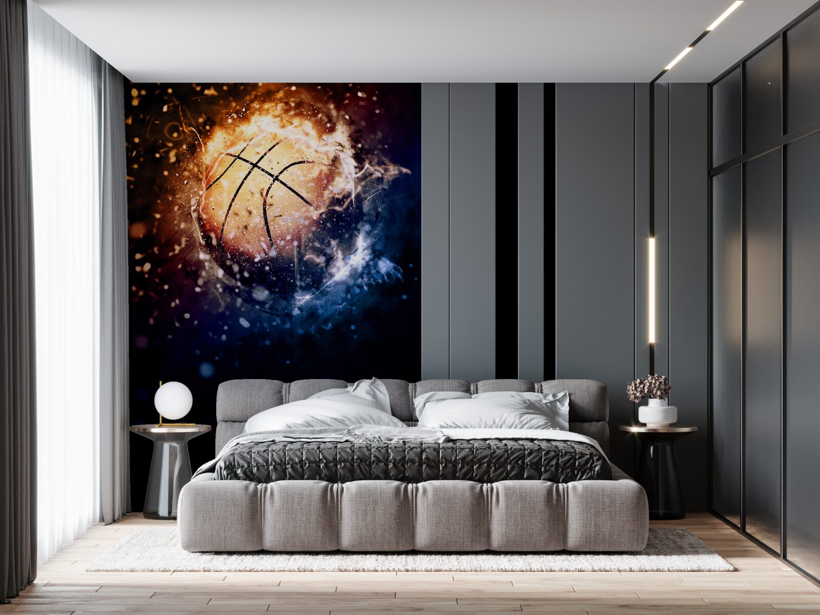 Papier peint basket-ball en feu