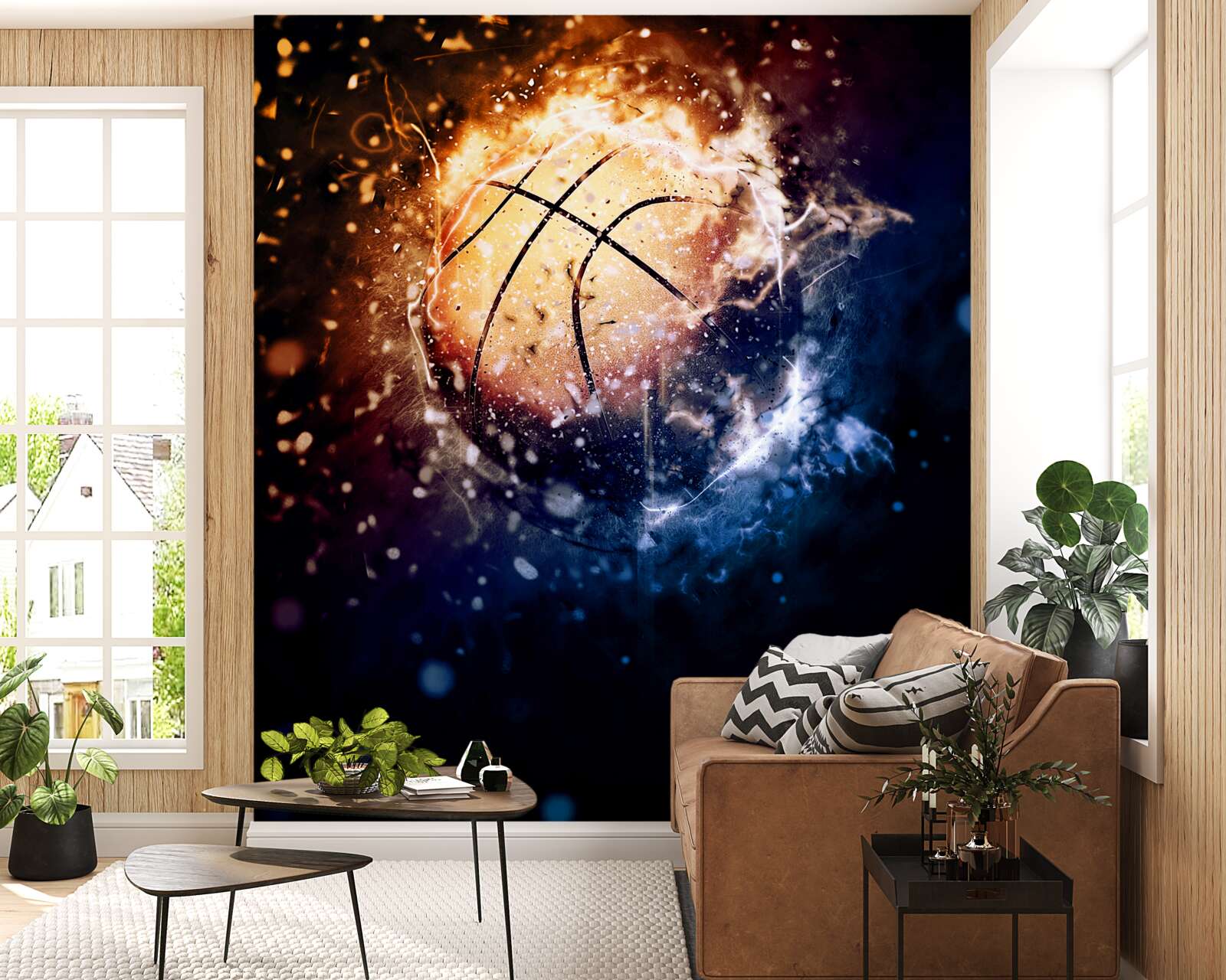 Papier peint basket-ball en feu