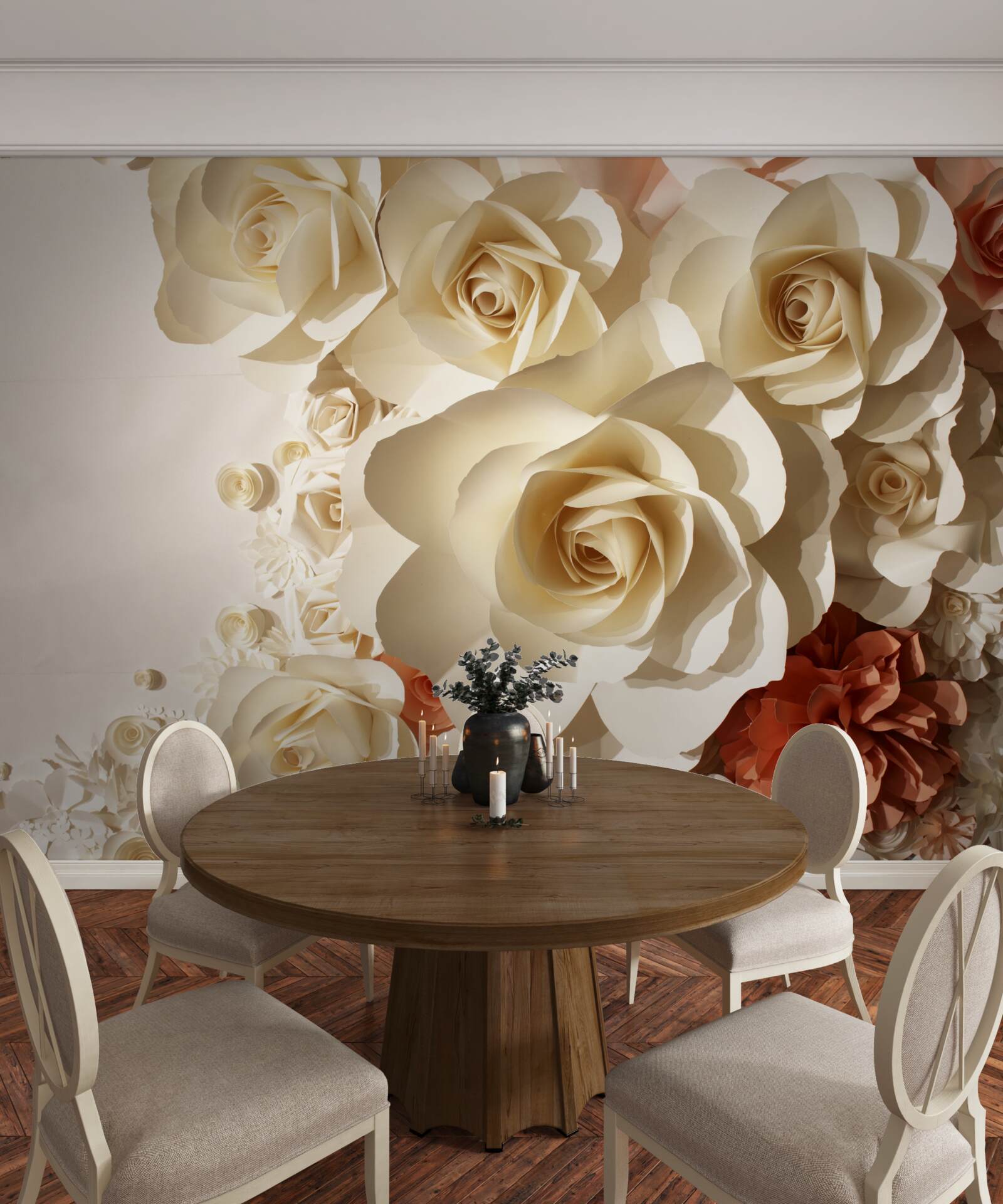 Papier peint des fleurs en argile sous forme de sculptures