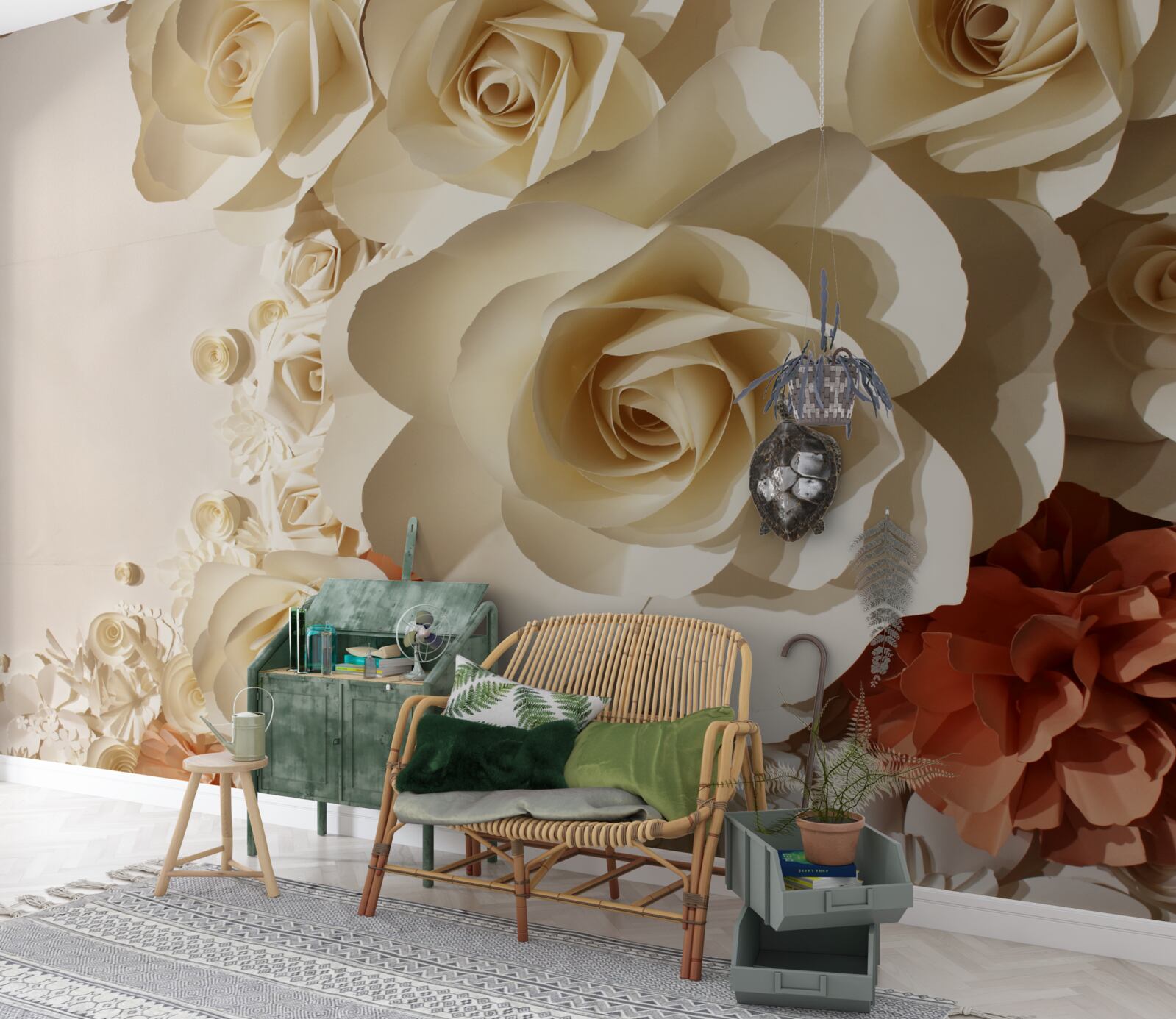 Papier peint des fleurs en argile sous forme de sculptures