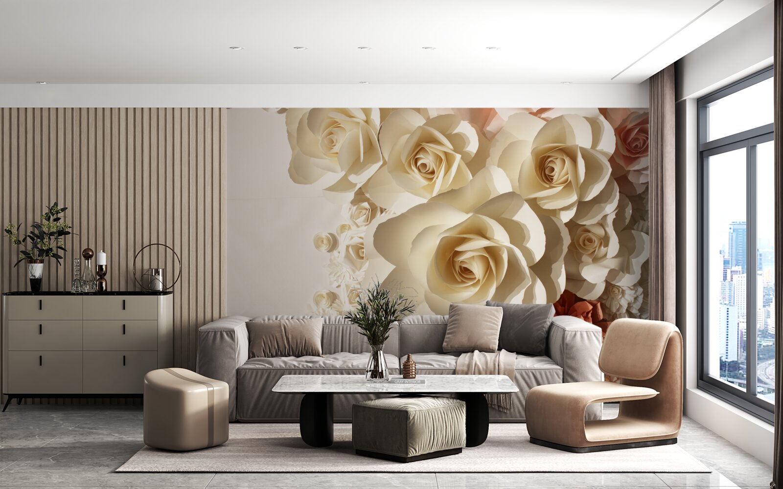 Papier peint des fleurs en argile sous forme de sculptures