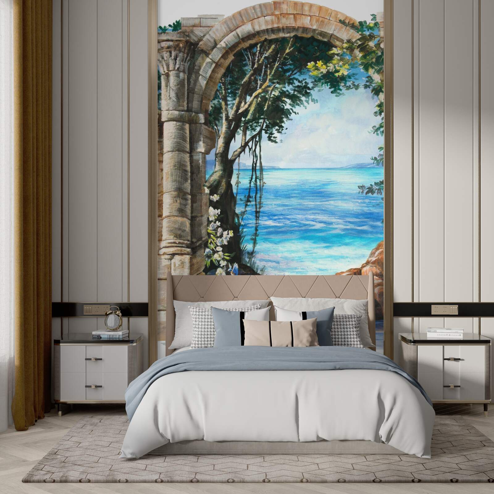 Papier peint arche ronde en pierre surplombant la mer