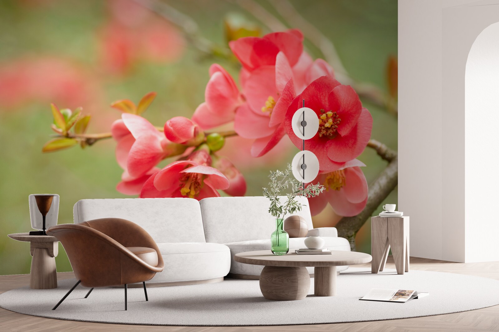Papier peint fleurs écarlates sur un arbre