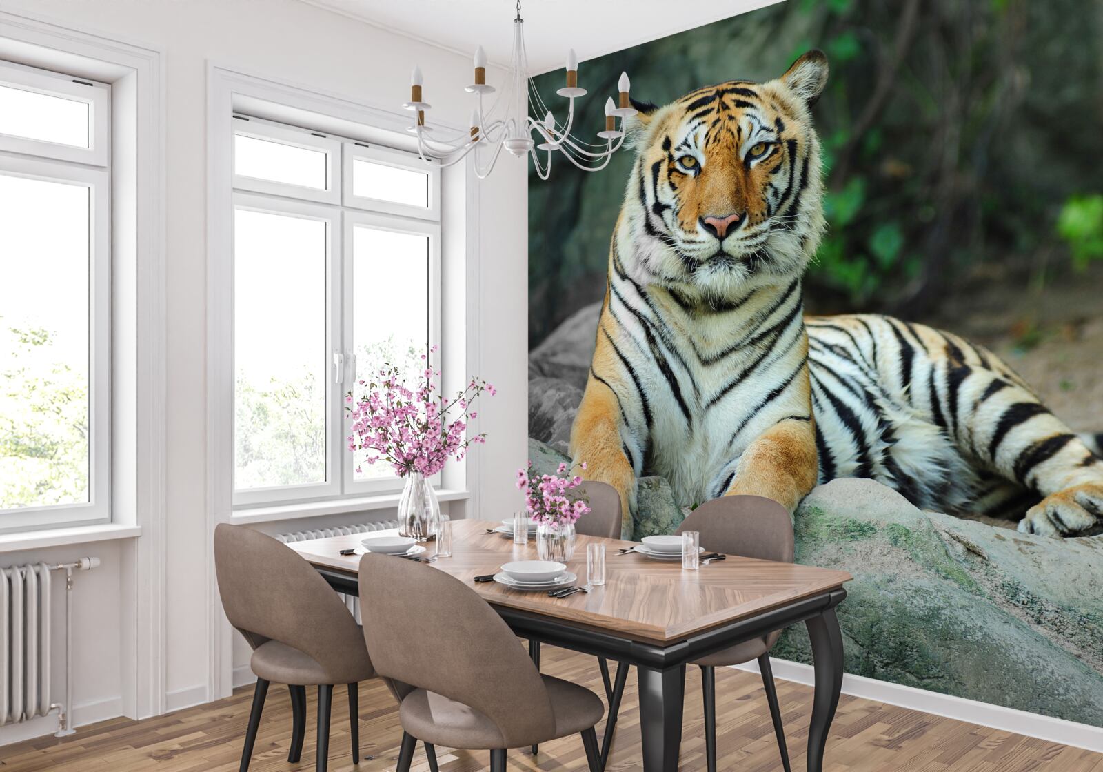 Papier peint tigre posant sur un rocher