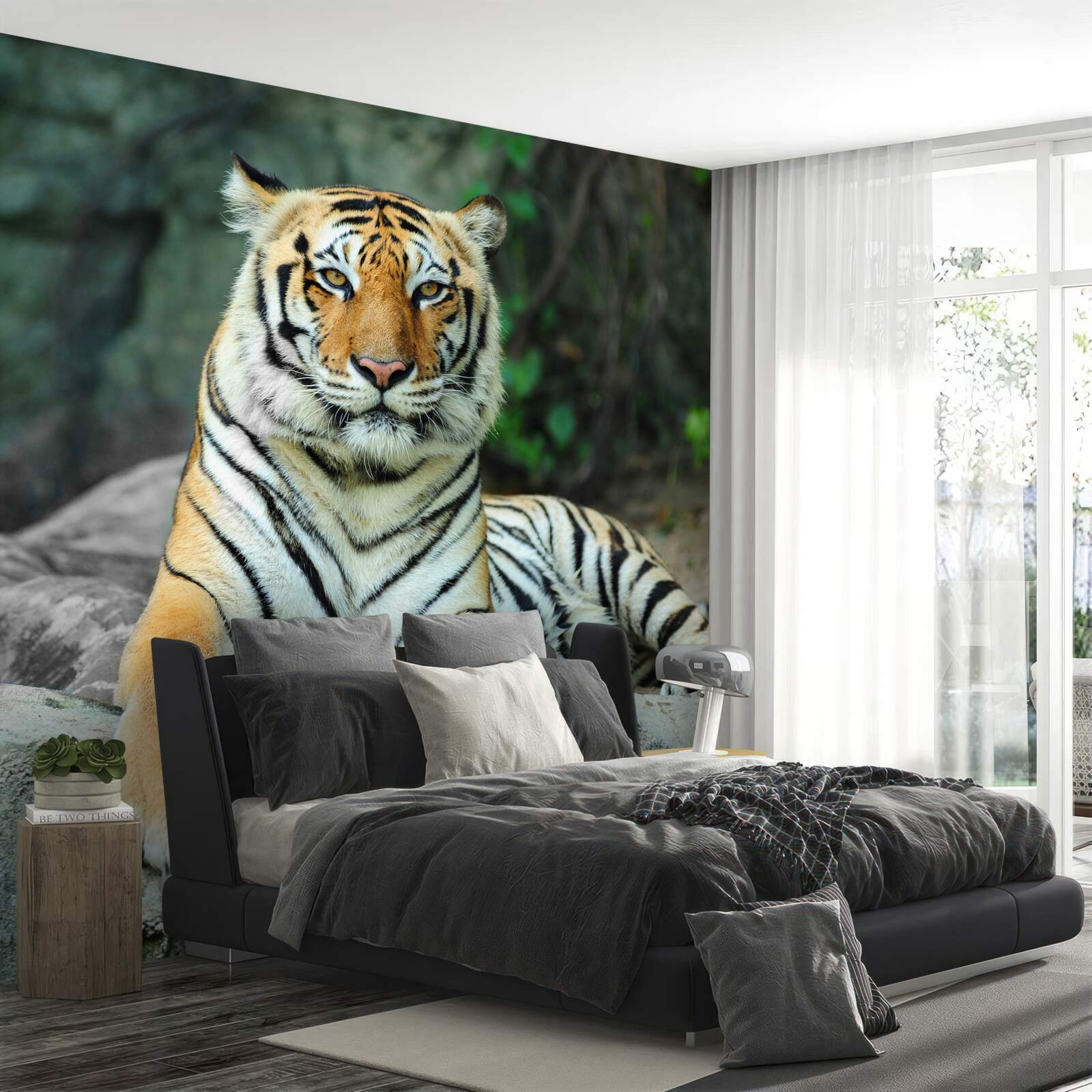 Papier peint tigre posant sur un rocher