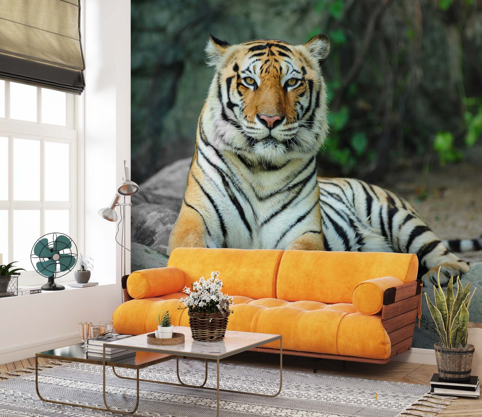 Papier peint tigre posant sur un rocher