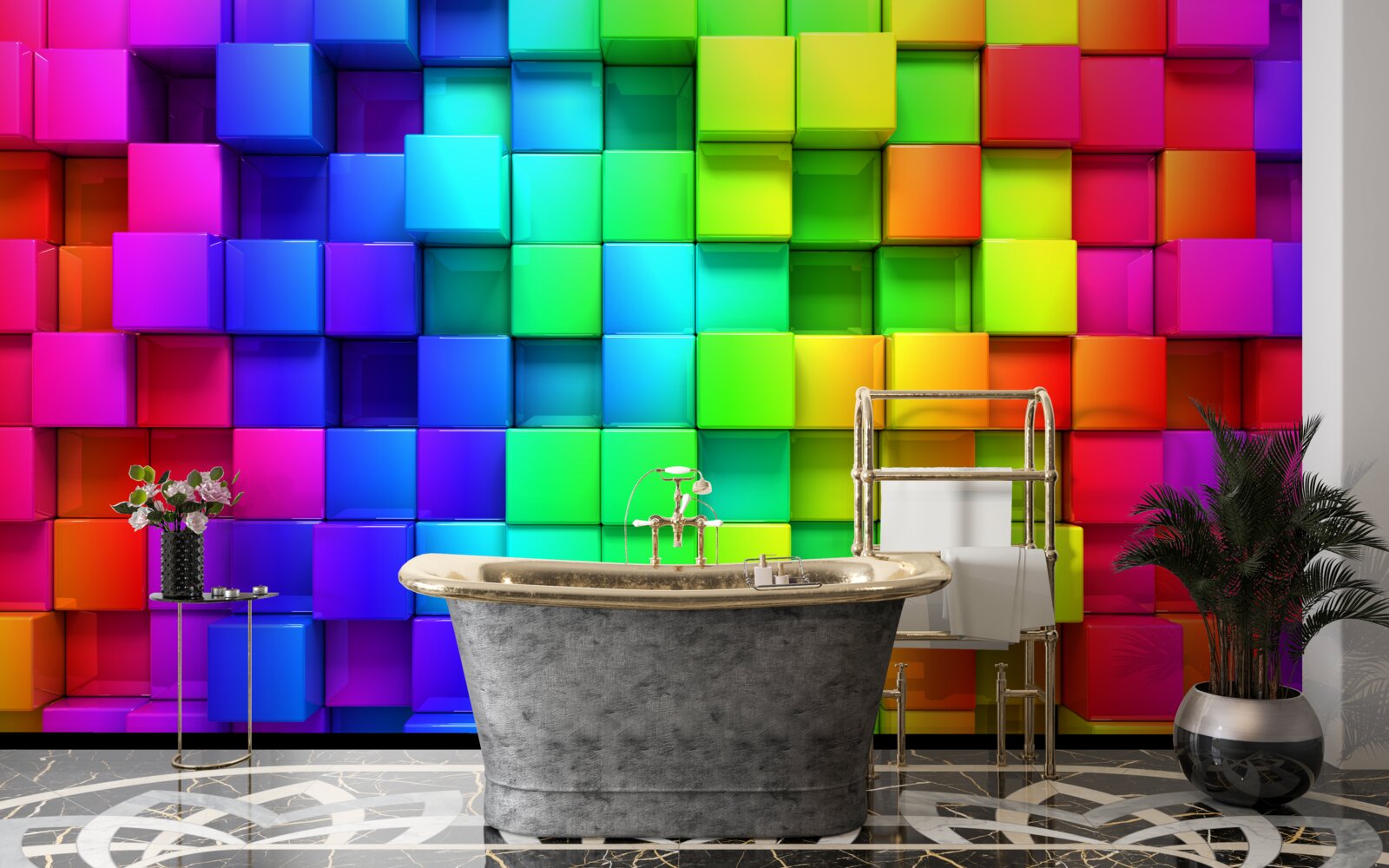 Papier peint Cubes 3d aux couleurs riches